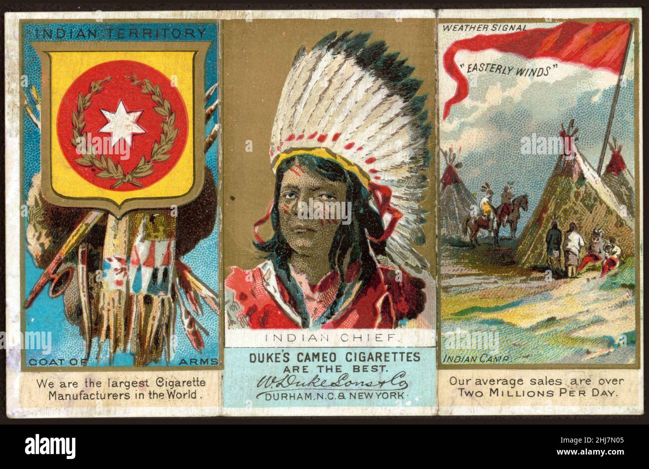Indian Territory - Antike und Vintage-Illustration - indianer / Indianer 1885, Zigarettenwerbung, Duke's Cameo Zigaretten Stockfoto