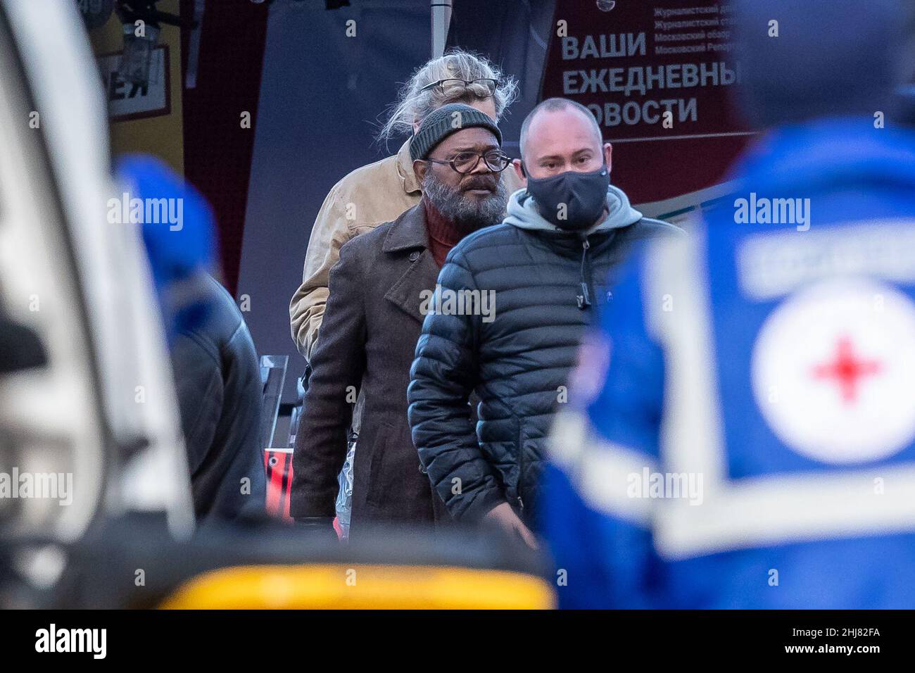 Samuel L Jackson verlässt den Film im Stück Hall, Halifax Stockfoto