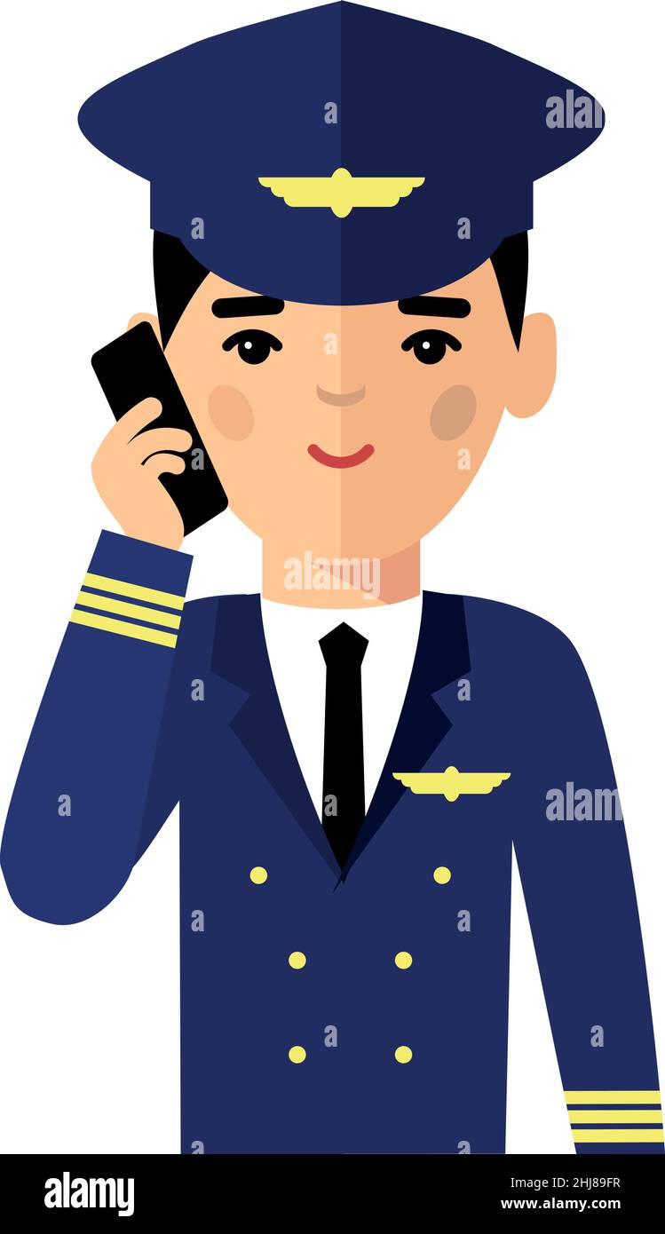 Abbildung des Piloten, der am Telefon spricht Stock Vektor