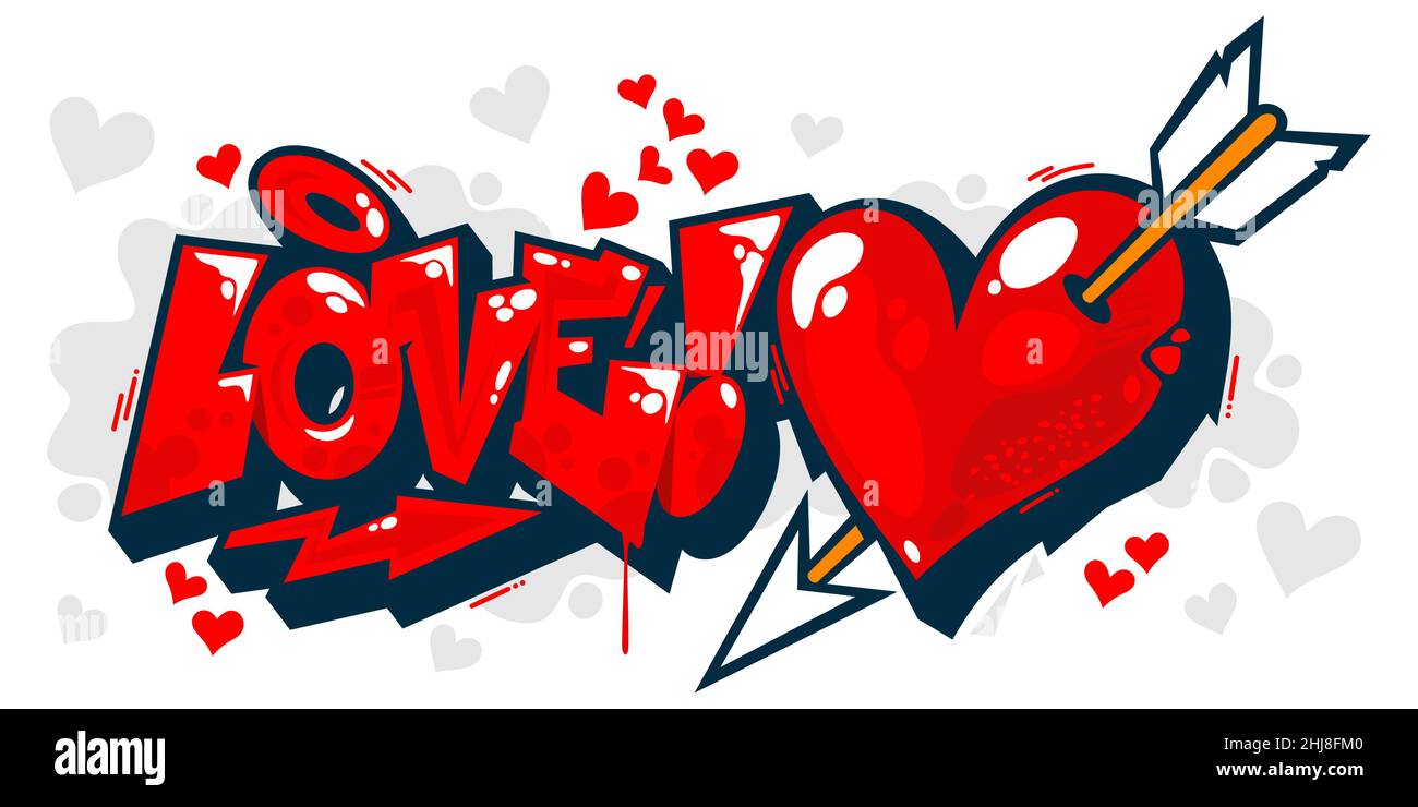 Vektor - Valentines Für Mit Kunst Stock-Vektorgrafik Day Illustration Herz Hochzeit Wort Graffiti-Stil Alamy Liebe Text-Schriftzug. Oder Abstrakte Happy