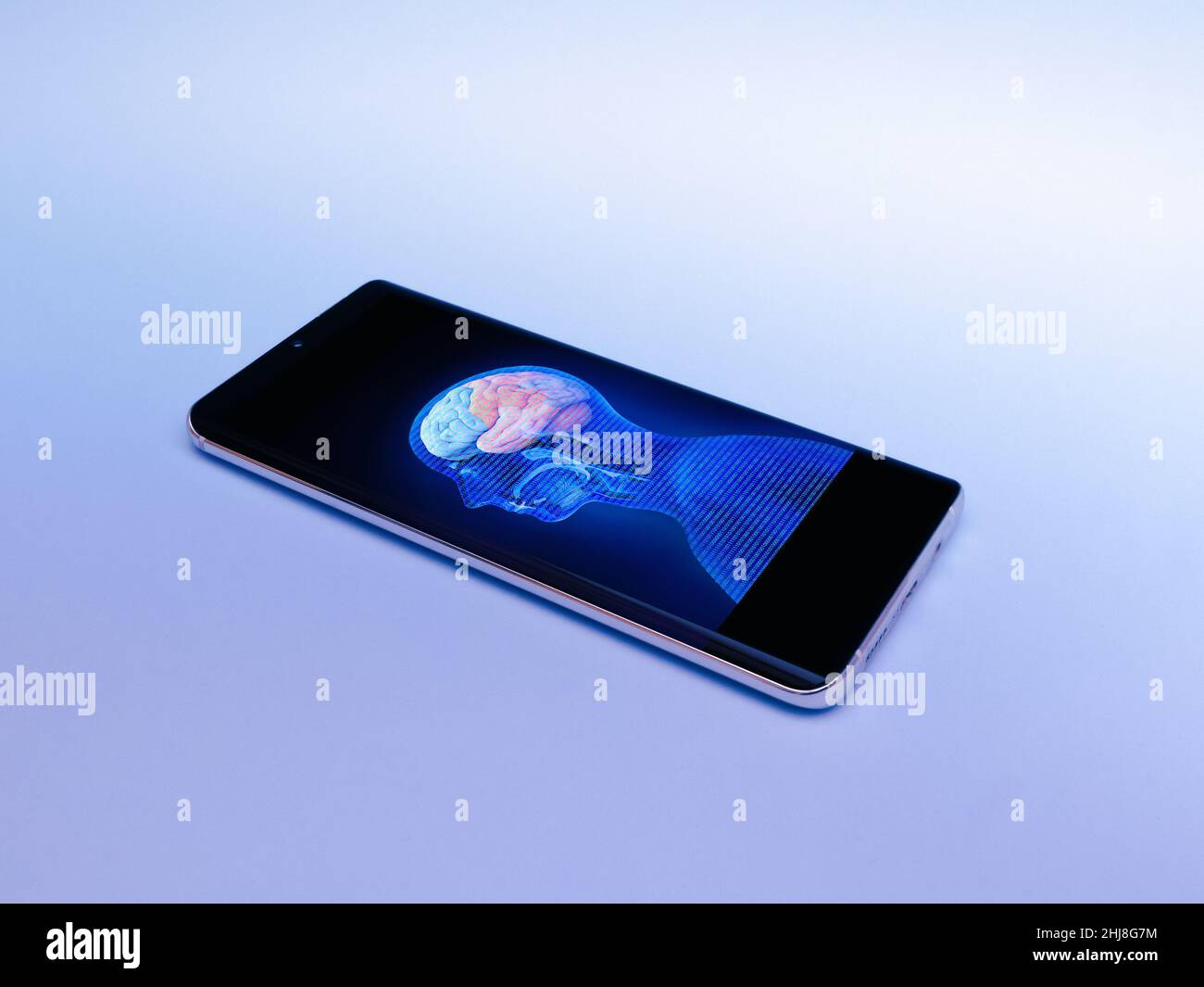 Neuer Prozessor mobile künstliche Intelligenz, Wireless Internet ist eine neue Generation. Futuristische Mikrochip 5G Hologramm. Kybernetisches Mikrochip-System, CO Stockfoto