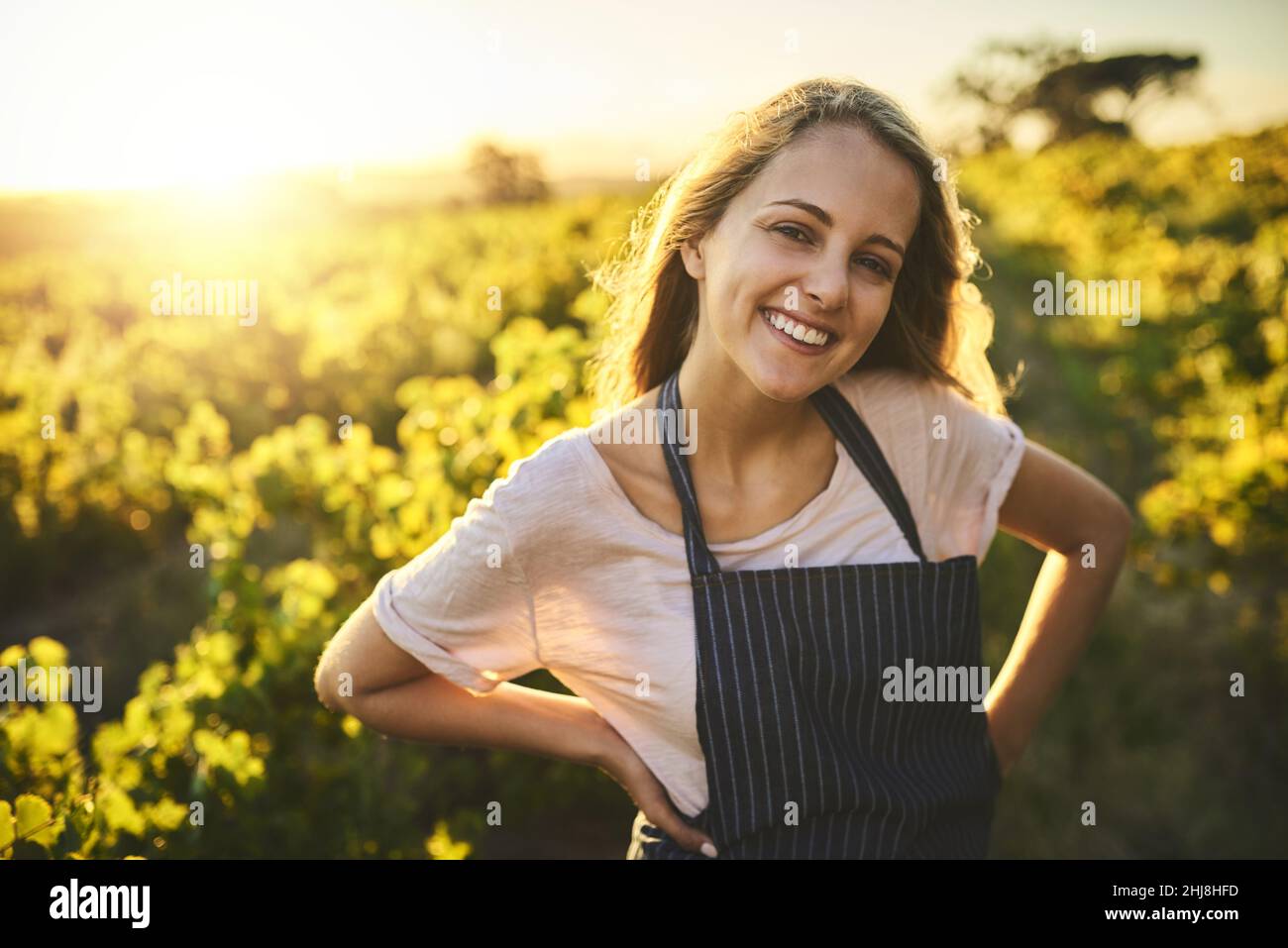 Am glücklichsten, wenn ich auf der Farm bin Stockfoto