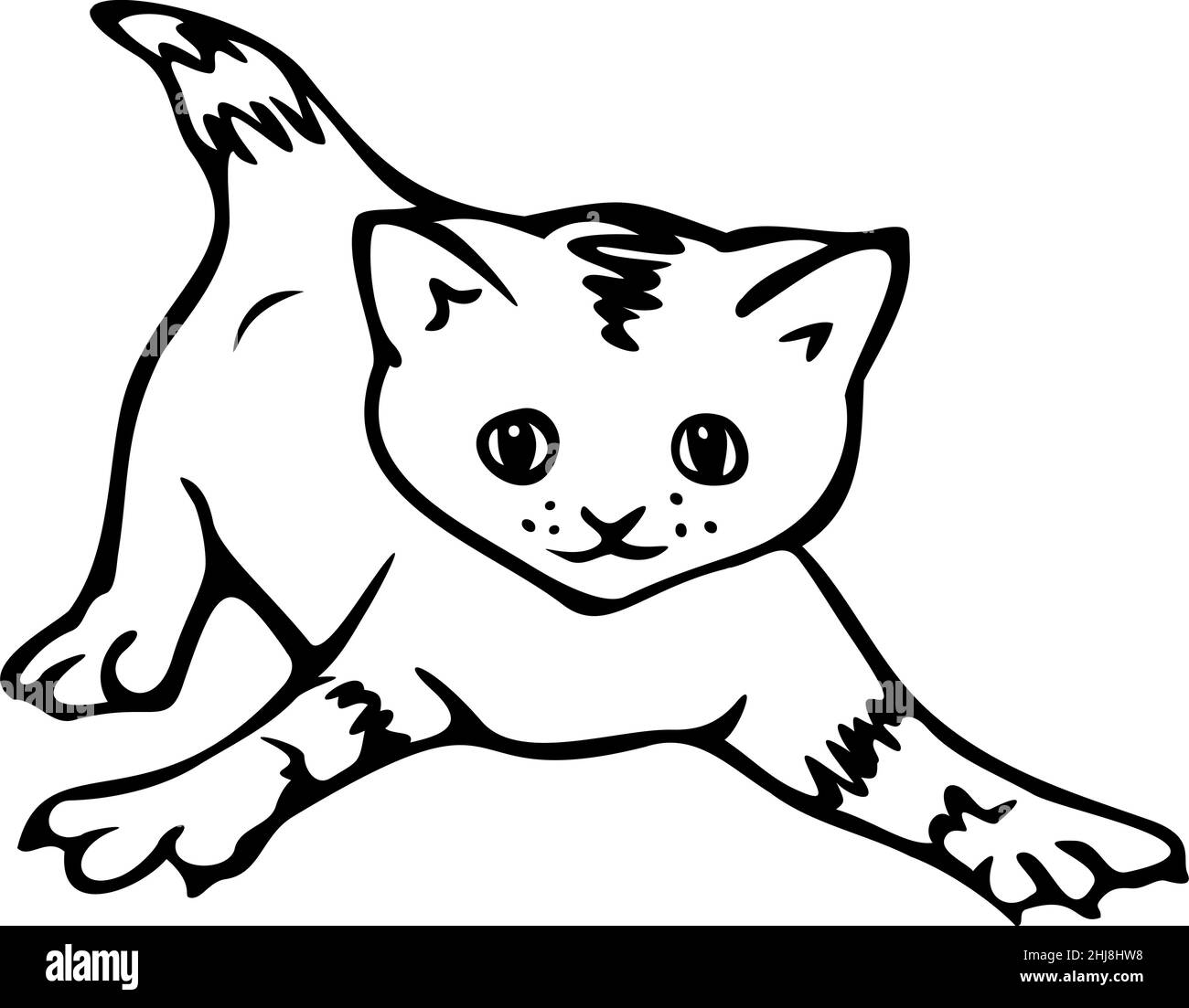Vektor-Illustration von verspielten Kätzchen. Schwarz-weiß isolierte Jungtiere. Stock Vektor