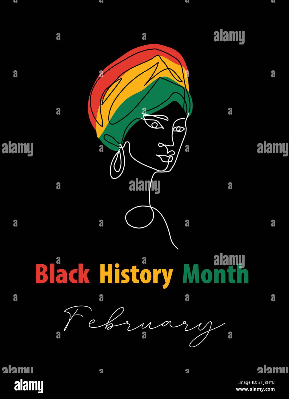 Black History Monat Vektor-Banner, Poster, Karte mit afrikanischer Frau. Eine fortlaufende Linie Kunst Zeichnung Illustration für Black History Monat Feier Stock Vektor