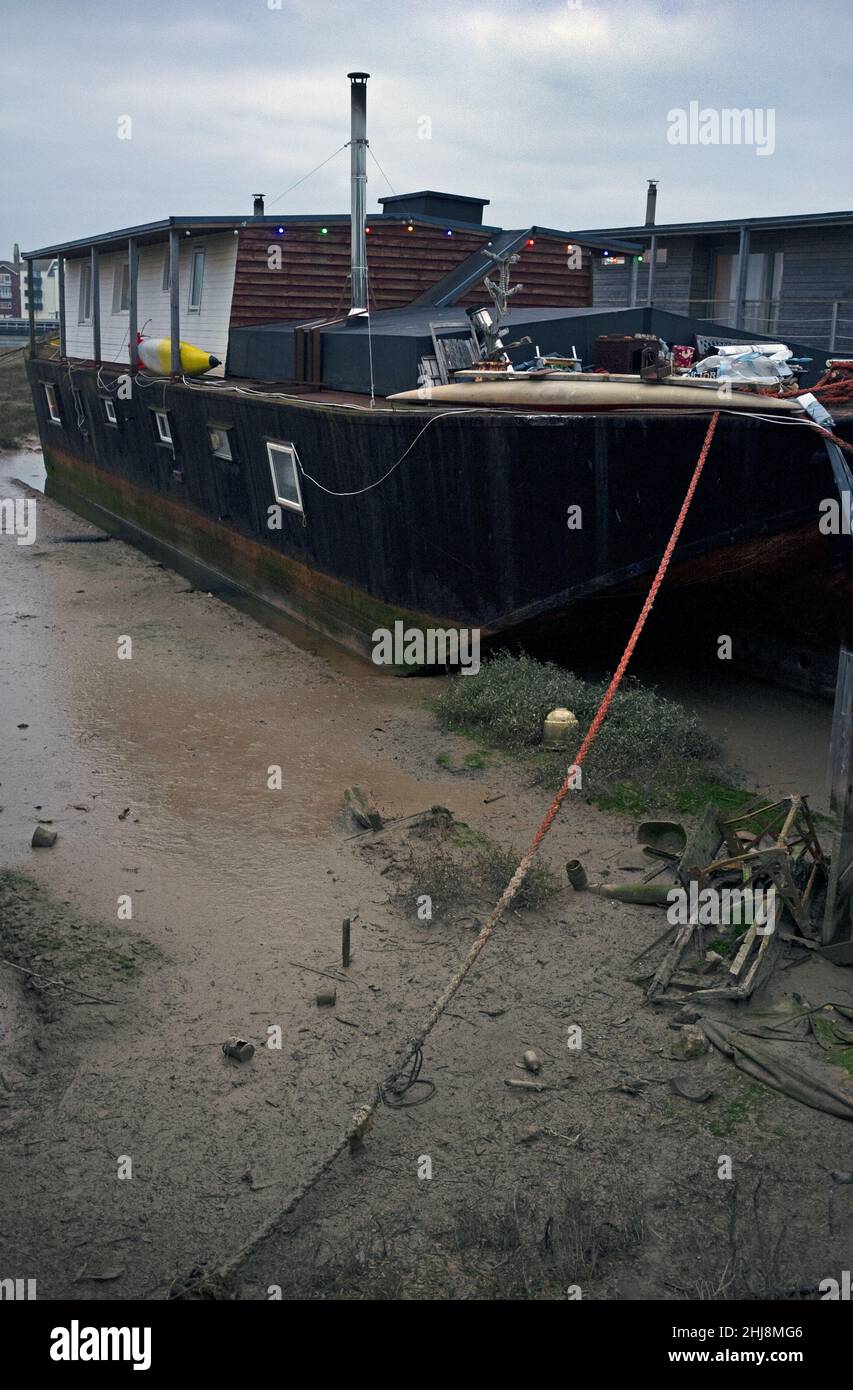 Die Hausbootgemeinschaft in Shoreham-by-Sea, England Stockfoto