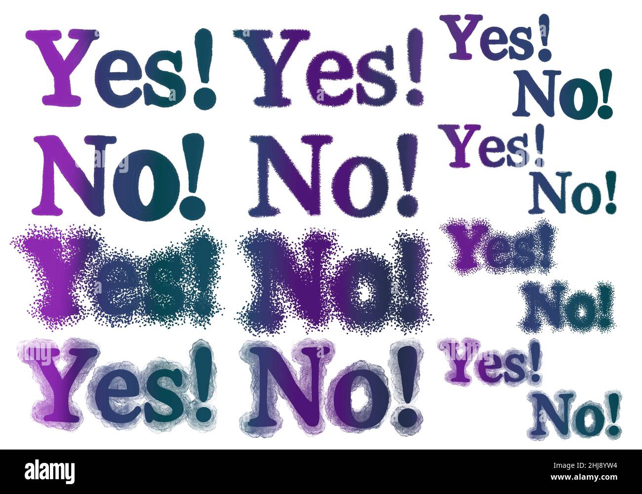 Set mit Ja und Nein Worte für Geschenke und Karten und Kinder und Poster und Postkarten und Zeitschriften und Aufkleber und Text Stockfoto