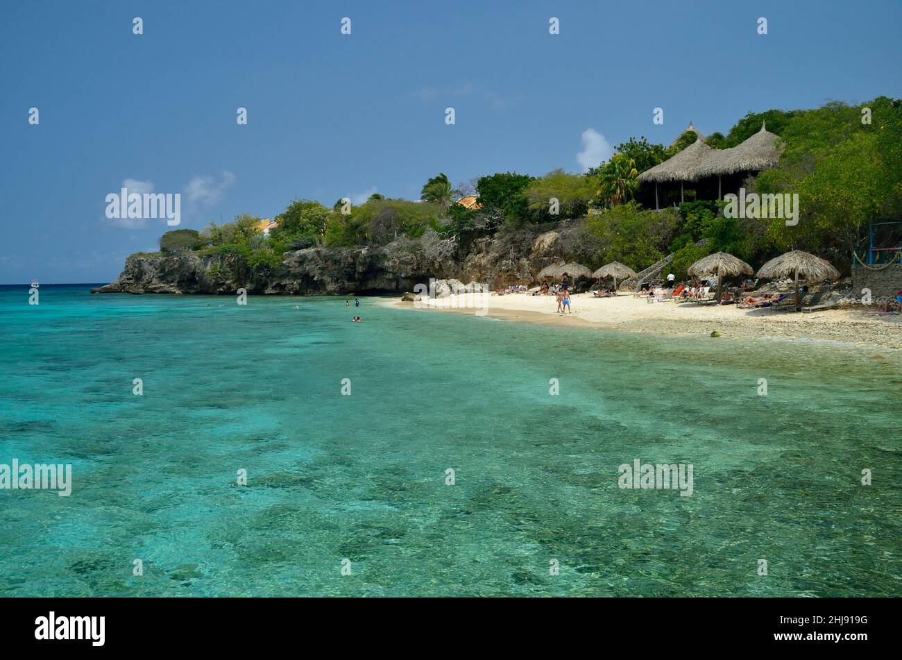 Strand in Playa Kalki, Alice im Wunderland, Westpunt, Curacao, Kura Hulanda Lodge Stockfoto