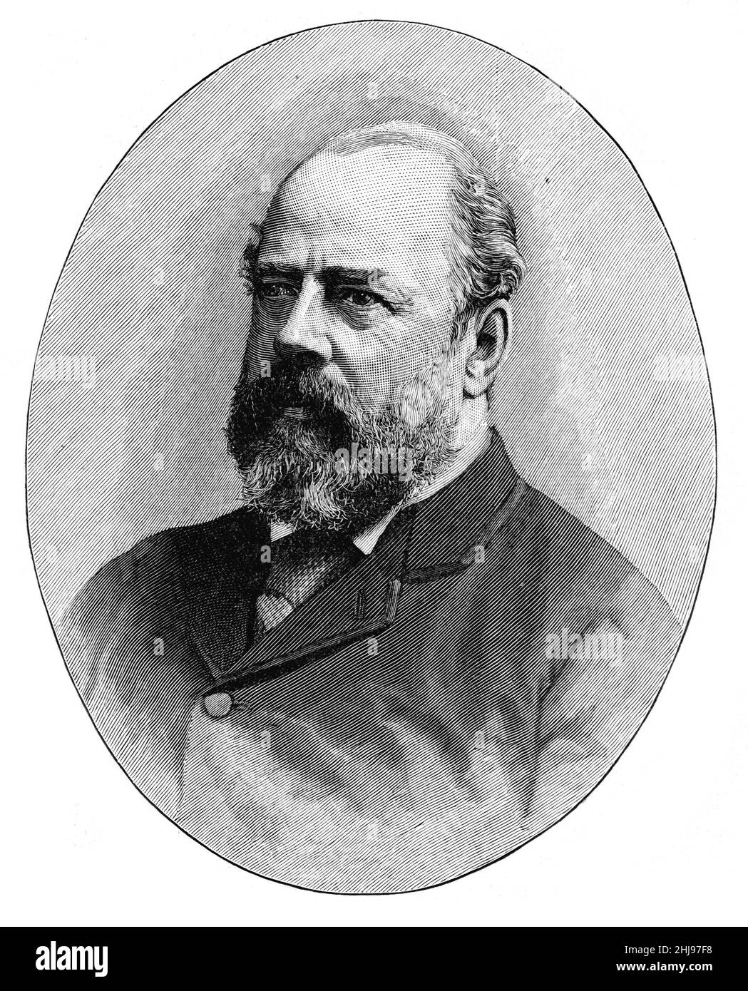 Schwarz-Weiß-Illustration; Porträt des Vizeadmiral Sir George Tryon, der starb, als sein Flaggschiff HMS Victoria 1893 mit HMS Camperdown kollidierte Stockfoto