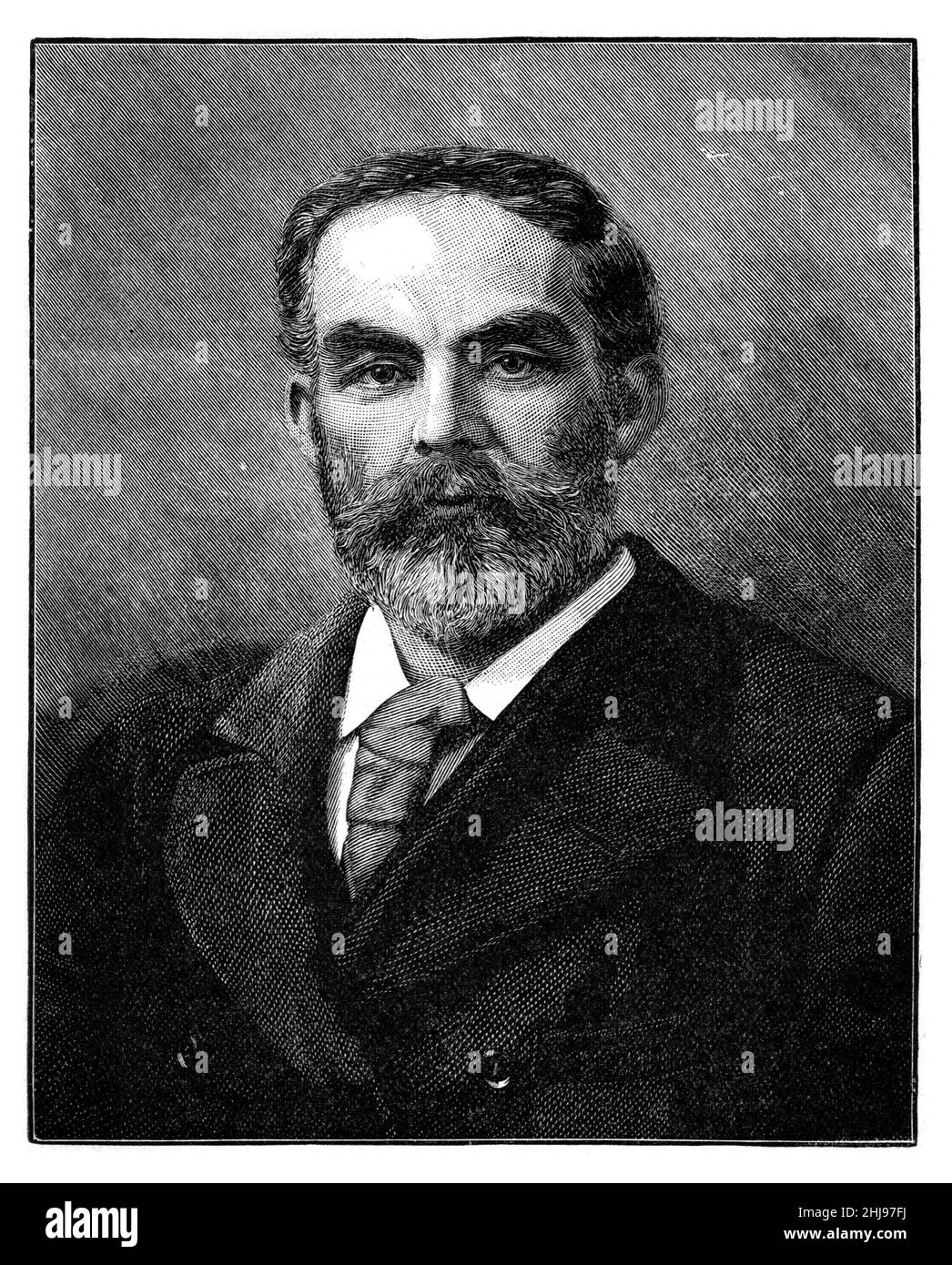 Schwarz-Weiß-Illustration; Porträt von John Elliot Burns MP englischer Gewerkschafter und Politiker; der Koloss von Battersea Stockfoto