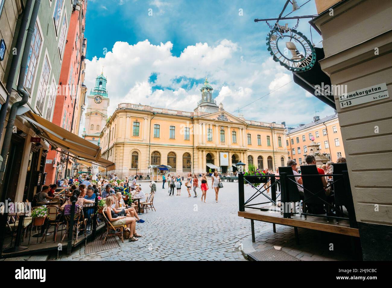 Schwedische Akademie und Nobelmuseum am Stortorget-Platz in der Altstadt (Gamla Stan), dem ältesten Platz in Stockholm Stockfoto