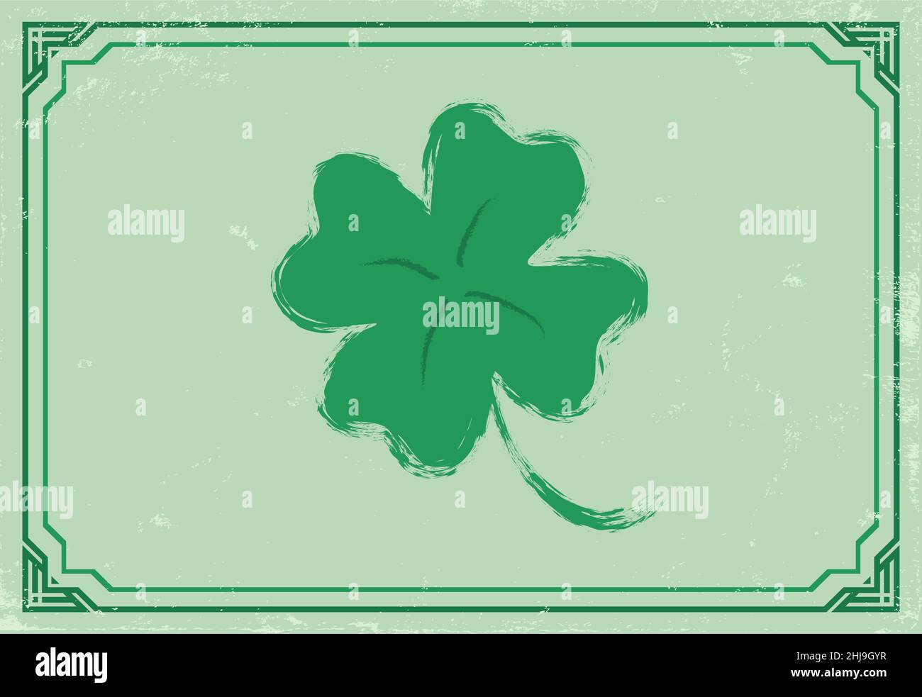 Vector Vintage Poster von Kleeblatt mit vier Blättern für Patricks Tag. Vintage Green Lucky Clover in Hand-Zeichnung Stil mit keltischen Rahmen. Stock Vektor