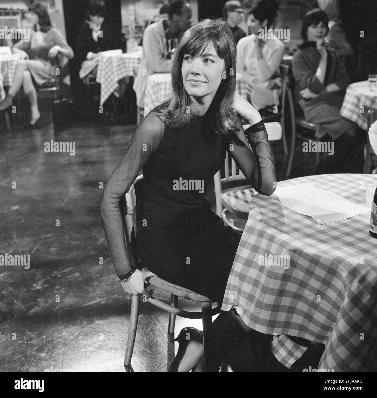 Francoise Hardy, französische Sängerin, gastierte in der ITV-Musikshow they've Sold A Million, einer von Rediffusion produzierten TV-Show, die während der Dreharbeiten im Studio am 21st. Februar 1964 gezeigt wurde. Das Programm wurde erstmals am Mittwoch, den 26th. Februar 1964, ausgestrahlt. Stockfoto