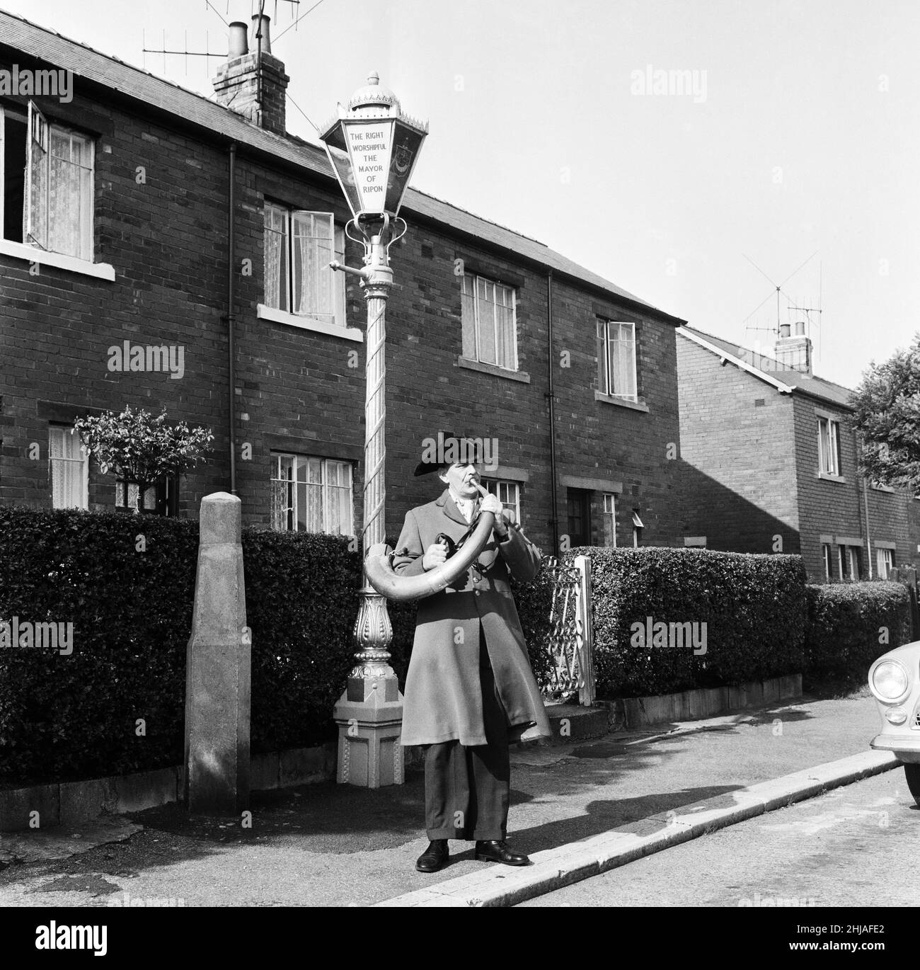 Cyril Hawley, der Hornblower von Ripon. Sein Spitzname ist natürlich Horatio. 27th. September 1964. Stockfoto