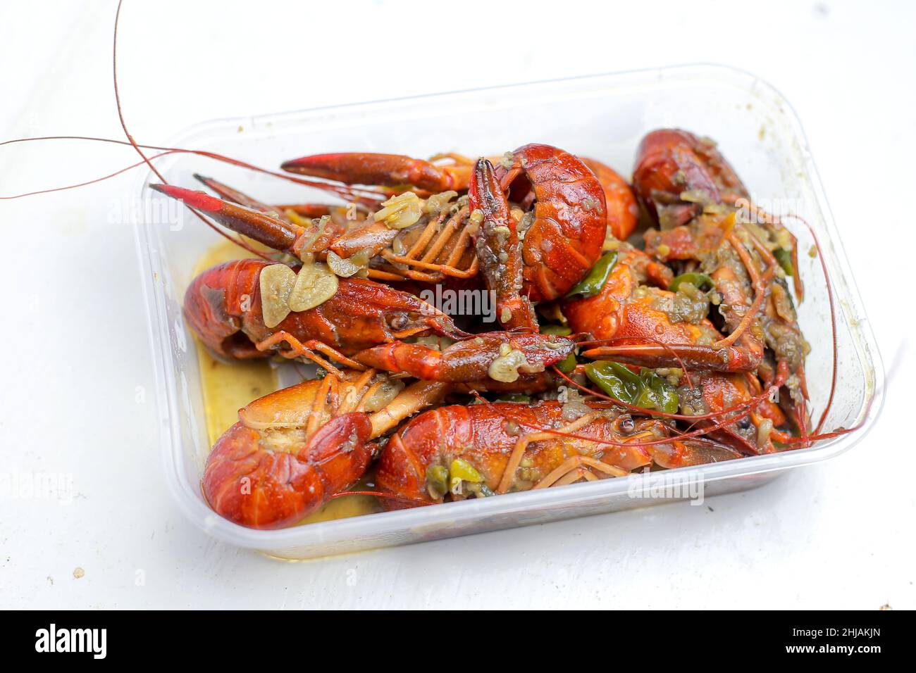 Super scharf grüne Chili Garnelen Hummer Meeresfrüchte Küche, gesunde Lebensmittel Stockfoto