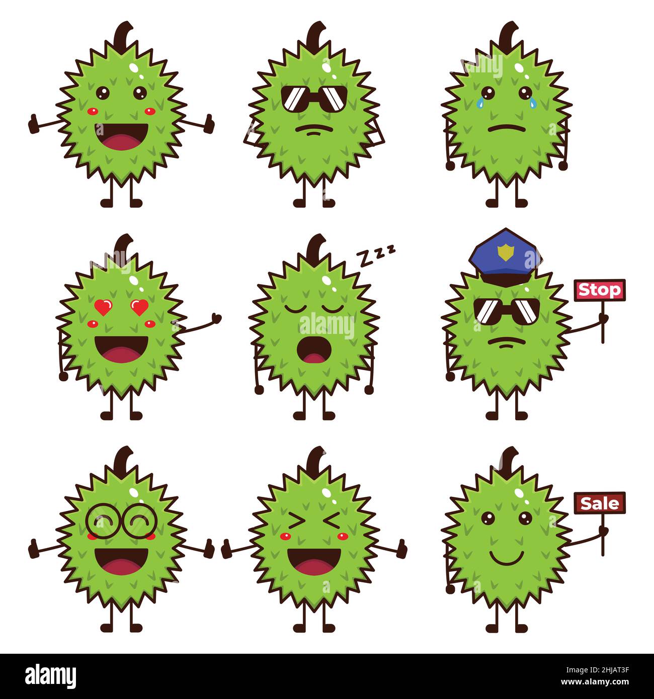 Ein Satz von niedlichen Durian Obst Illustration Vektoren in verschiedenen Stilen Stock Vektor