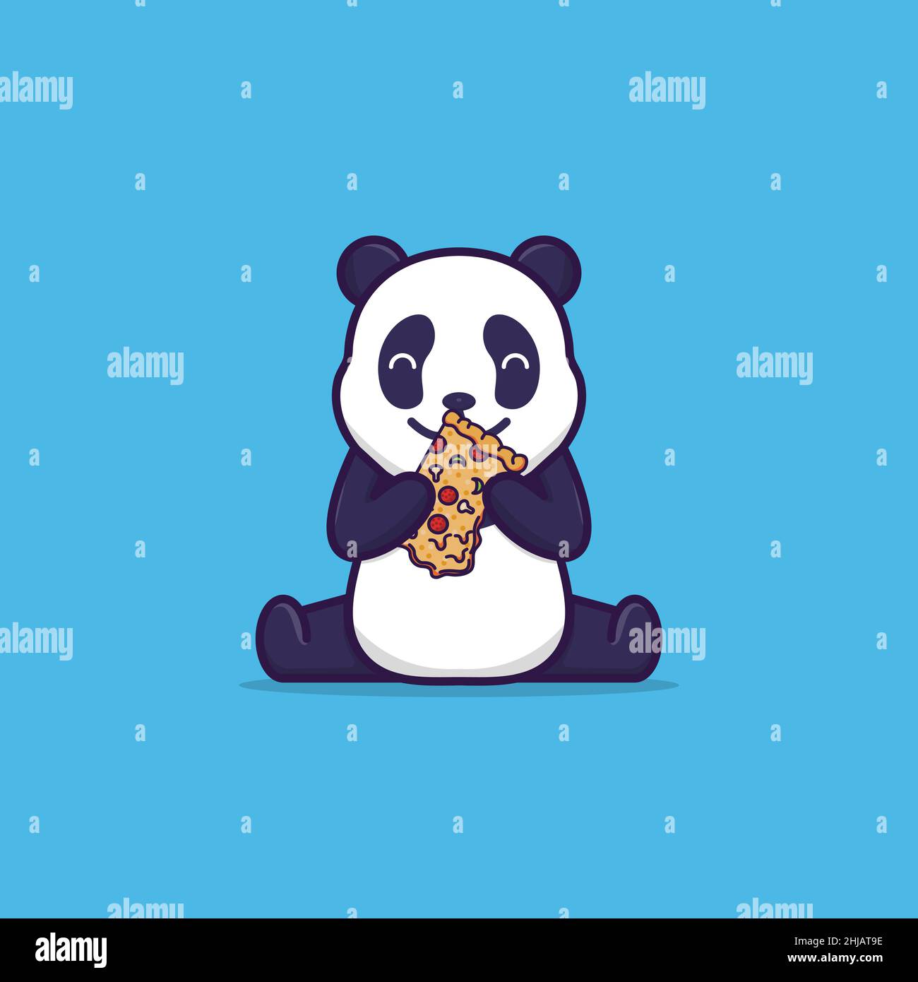 Vektor-Illustration von niedlichen Panda Essen Pizza. Flaches Design Illustration Stock Vektor