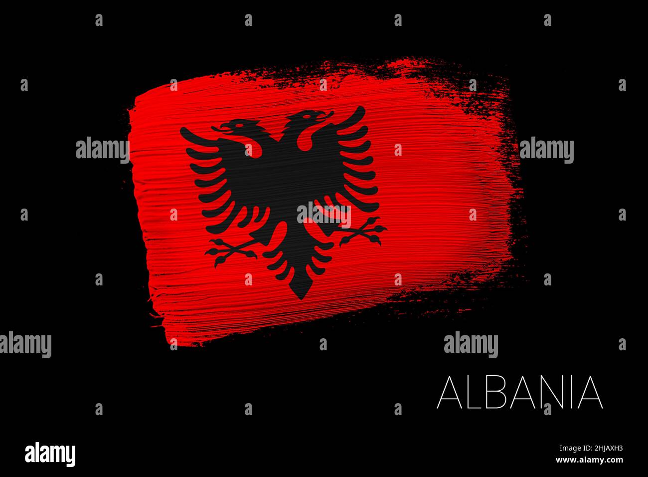 Grunge Pinselstrich mit Albanien Nationalflagge. Aquarell Malerei Flagge von Albanien. Symbol, Plakat, Banner der Nationalflagge. Stil Aquarell dra Stockfoto