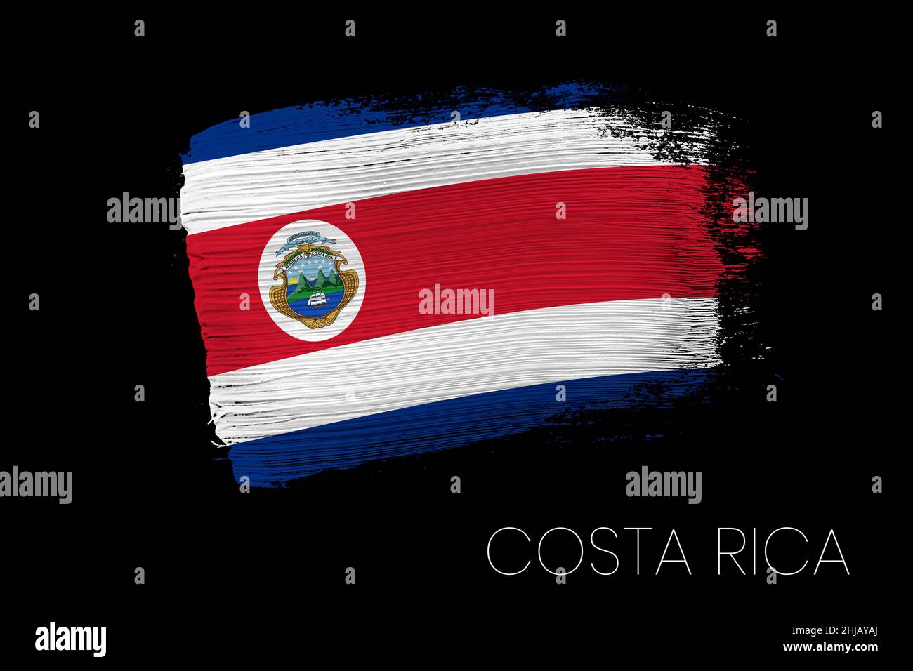 Grunge Pinselstrich mit Costa Rica Nationalflagge. Aquarell Malerei Flagge von Costa Rica. Symbol, Plakat, Banner der Nationalflagge. Stil Wassercol Stockfoto