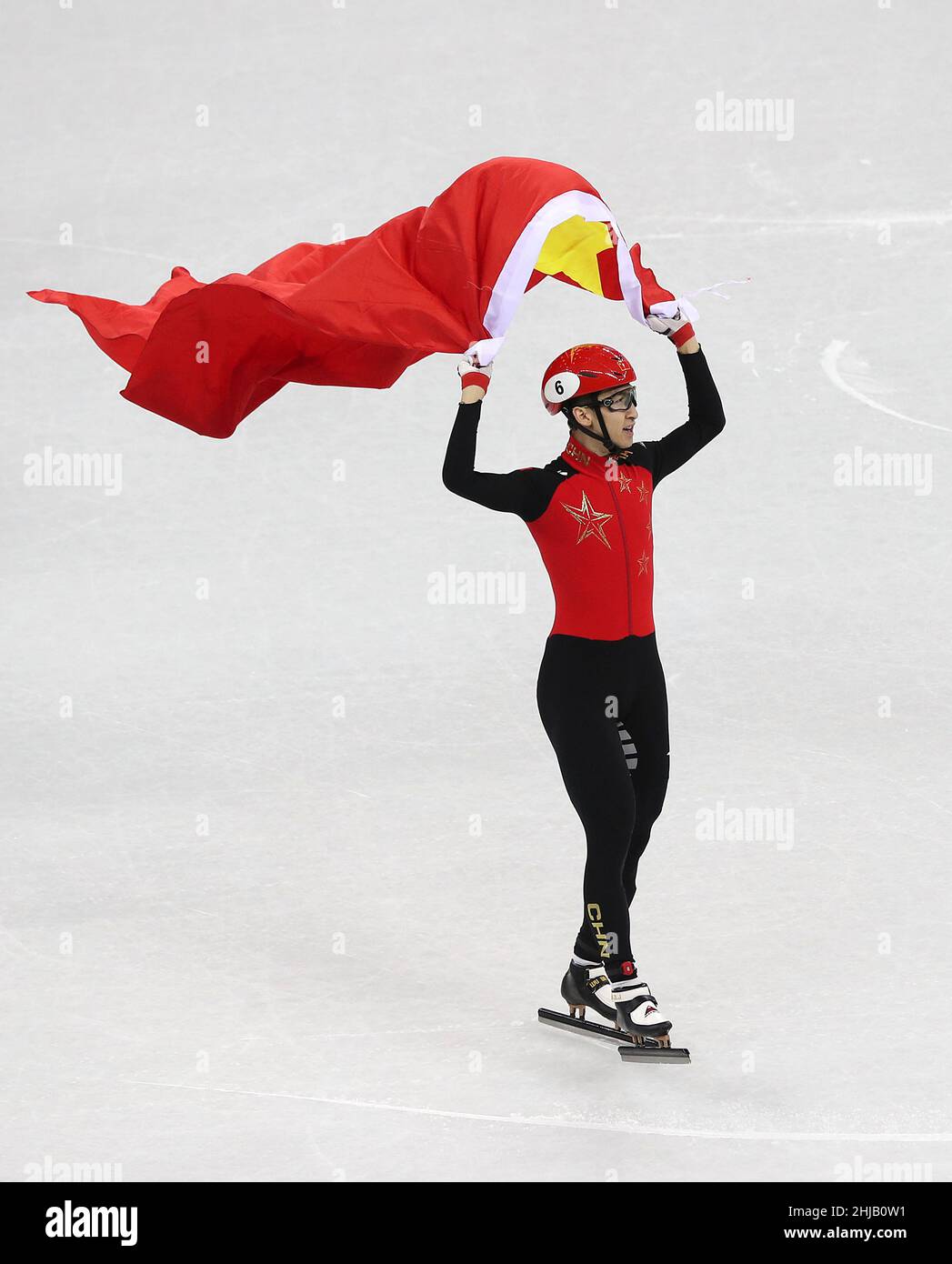 Aktenfoto vom 22-02-2018 des chinesischen Wu Dajing. Wu rettete den Tag in Pyeongchang im Jahr 2018 und trat am letzten Tag des Kurzstrecken-Wettbewerbs auf, um Chinas einsame Goldmedaille der Spiele bei den Männern 500m zu beanspruchen. Da China eine volle Quote an Short-Track-Athleten qualifiziert, wird Wu erneut die Hoffnungen auf eine erwartungsvolle Gastgebernation auf seinen Schultern tragen. Ausgabedatum: Freitag, 28. Januar 2022. Stockfoto