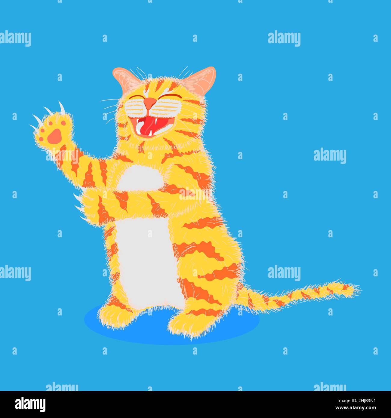 Katze Lächeln für Anfrage etwas vom Besitzer und sitzt auf pastellblauen Hintergrund. vektor-Illustration EPS10 Stock Vektor
