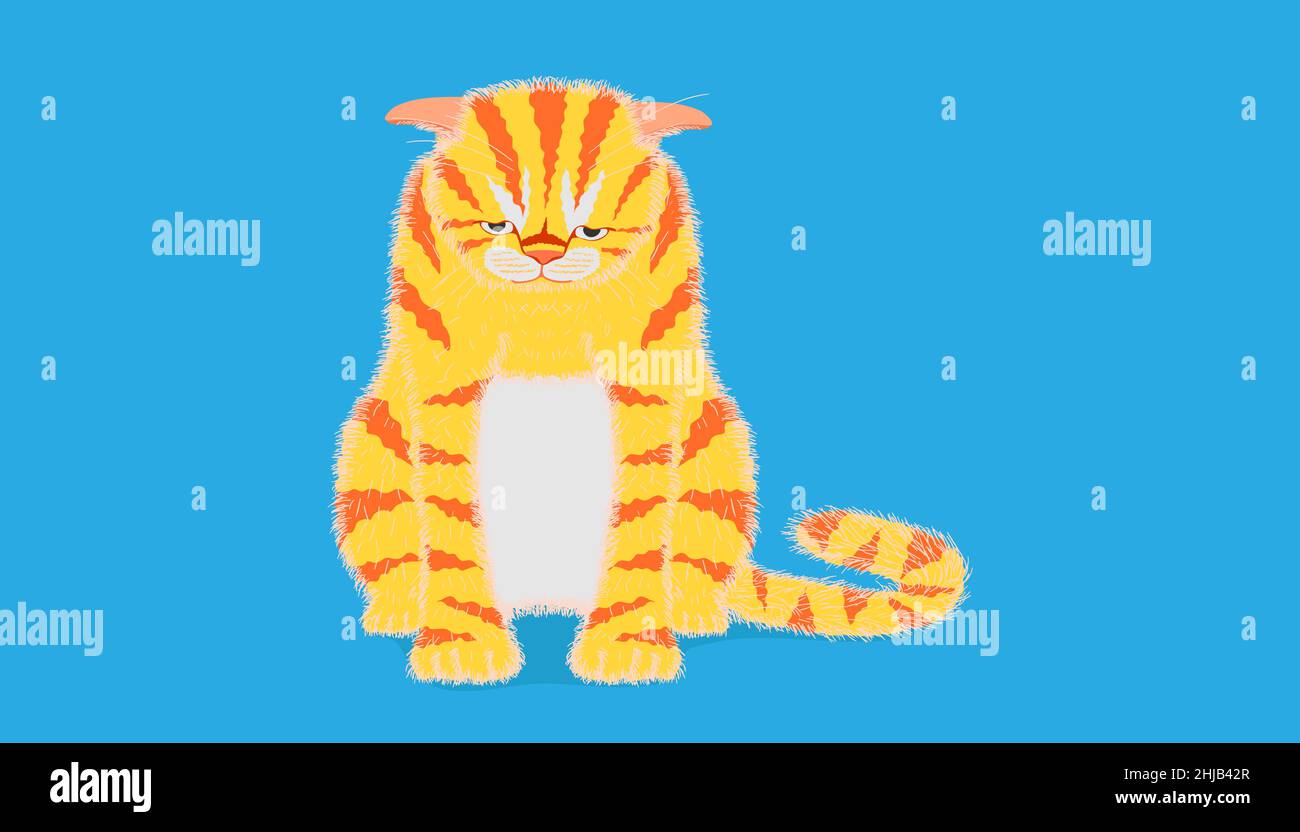 Katze machen trauriges Gesicht und sitzt auf pastellblauem Hintergrund. vektor-Illustration EPS10 Stock Vektor