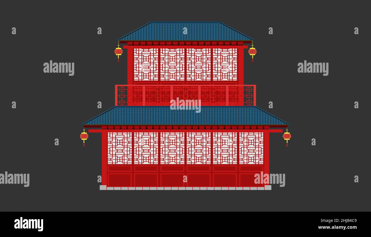 Schöne china Haus blauen Ton Dach minimal style.Happy chinesischen neuen Jahr. Urlaub Kategorie. vektor-Illustrator EPS10 Stock Vektor