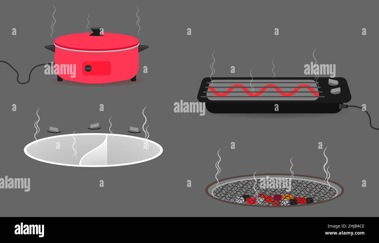 Set von Küchenausstattung mit Pan Boiler Toaster. vektor-Abbildung EPS10 Stock Vektor