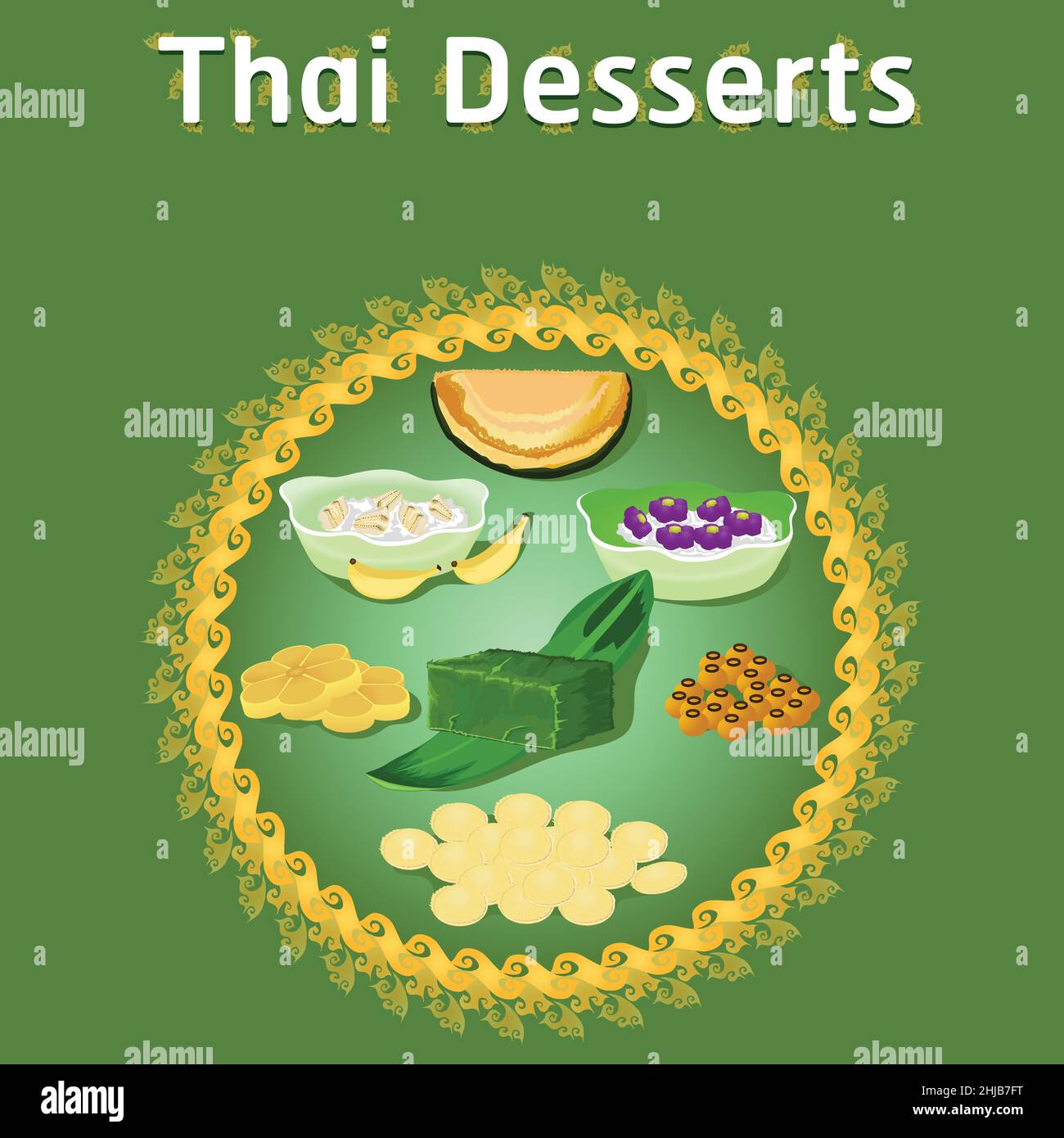 thai khanom Desserts süß Zucker lecker Wanne tim Banane Kokos lecker Kastanie hausgemachte Vektor jetzt herunterladen Illustration Stock Vektor