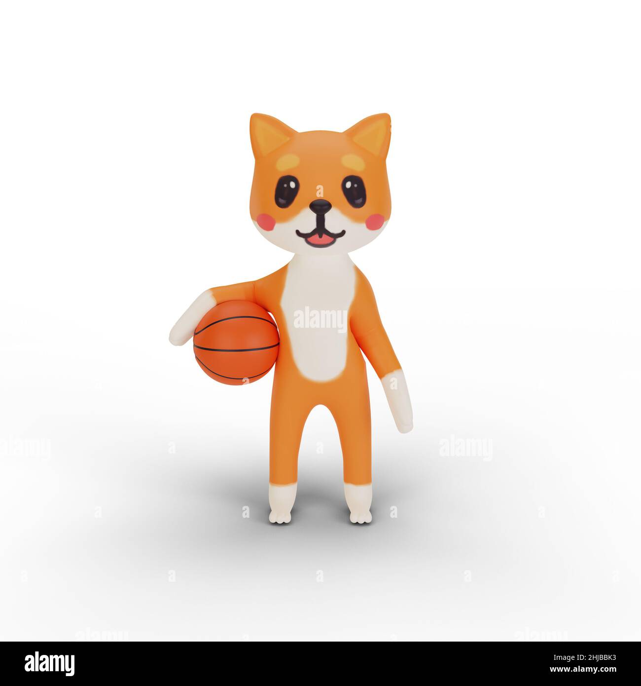 3D Rendering von Charakter Corgi Basketball spielen Stockfoto
