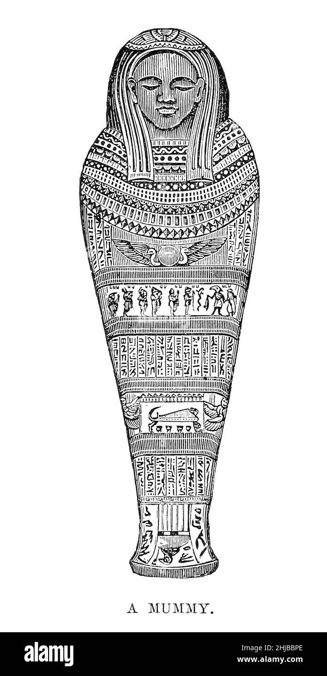 Eine Mumie aus dem Buch Stanley in Africa. Die wunderbaren Entdeckungen und spannenden Abenteuer des großen afrikanischen Entdeckers und anderer Reisender, Pioniere und Missionare von James Penny Boyd, Herausgeber: Philadelphia, Pennsylvania; St. Louis, Mo., P. W. Ziegler & Co im Jahr 1889 Stockfoto