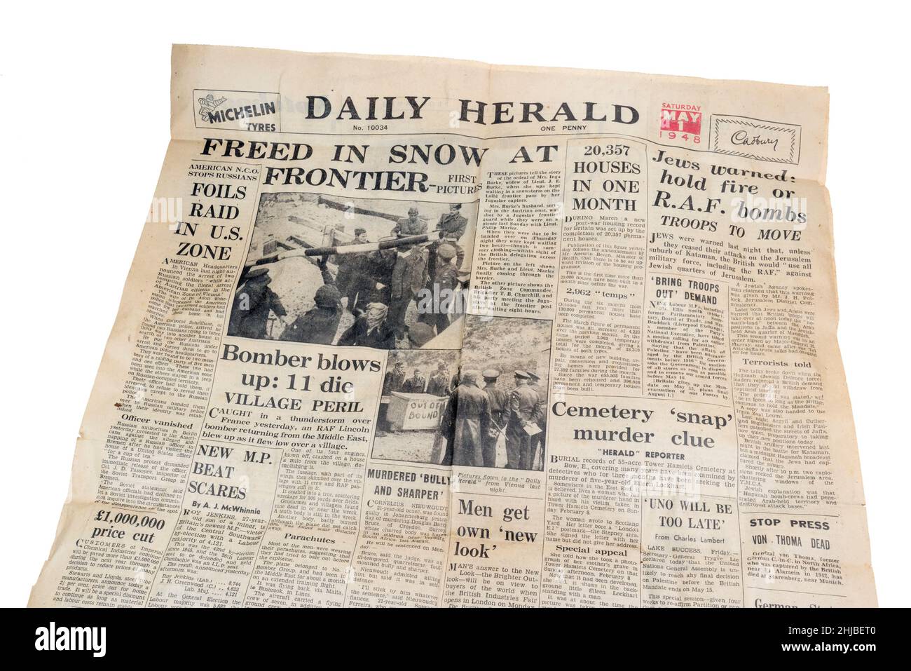 Titelseite der Tageszeitung Daily Herald vom 1. Mai 1948 mit Nachrichten aus der Nachkriegszeit Stockfoto