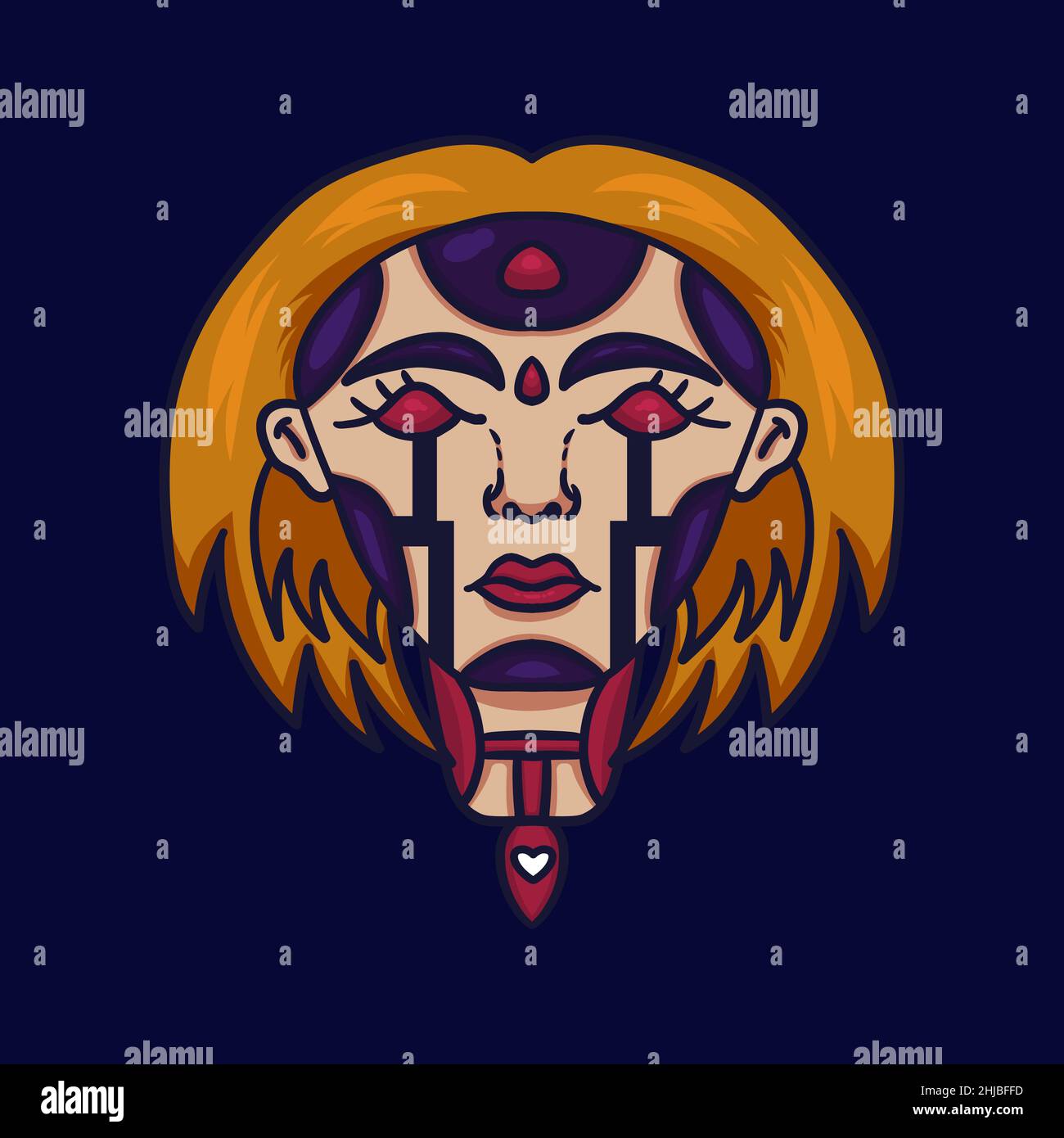 vektor-Illustration Hand gezeichnet Tattoo Roboter Frau gut für T-Shirt Stock Vektor