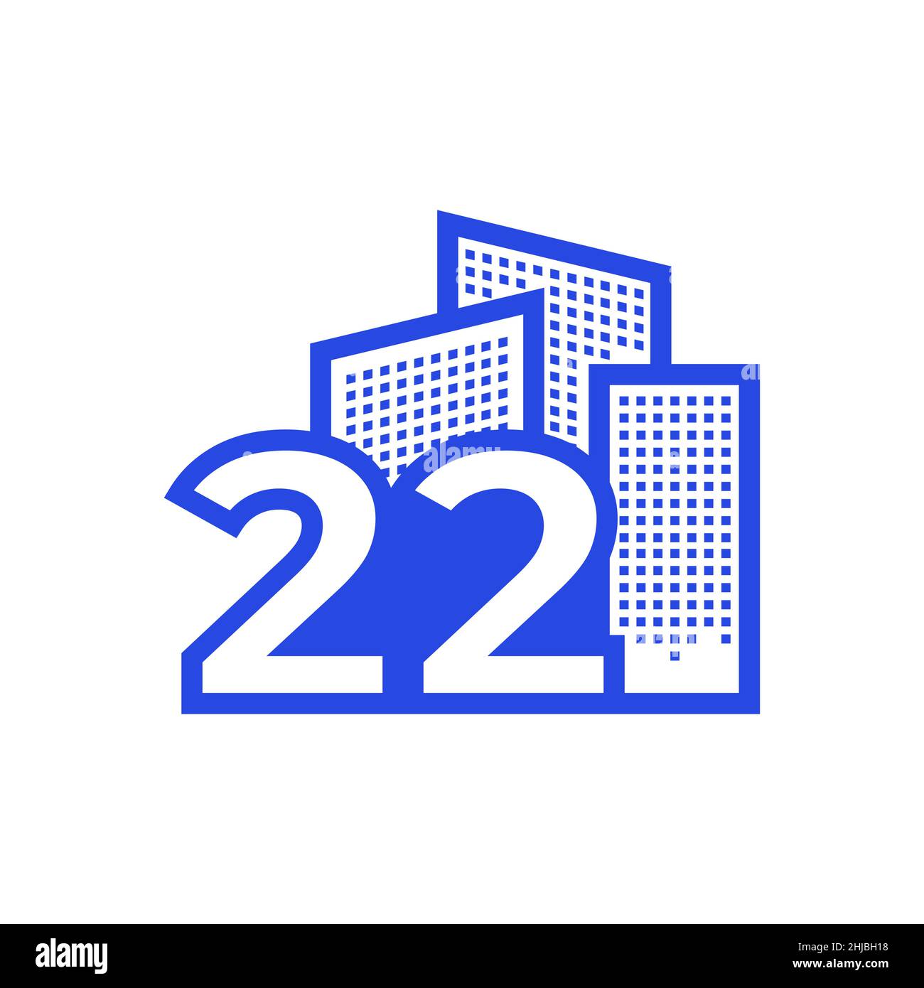 Nummer 22 mit Gebäude Logo Design Vektor Grafik Symbol Symbol Illustration kreative Idee Stock Vektor