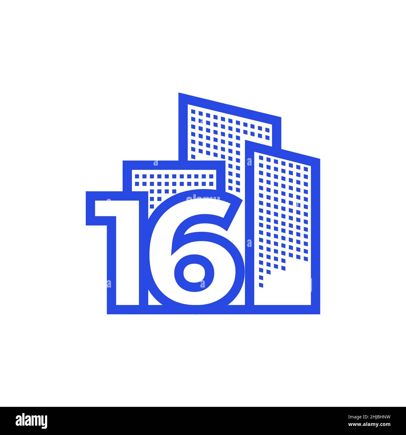 Nummer 16 mit Immobilien-Logo Design Vektor Grafik Symbol Illustration kreative Idee Stock Vektor