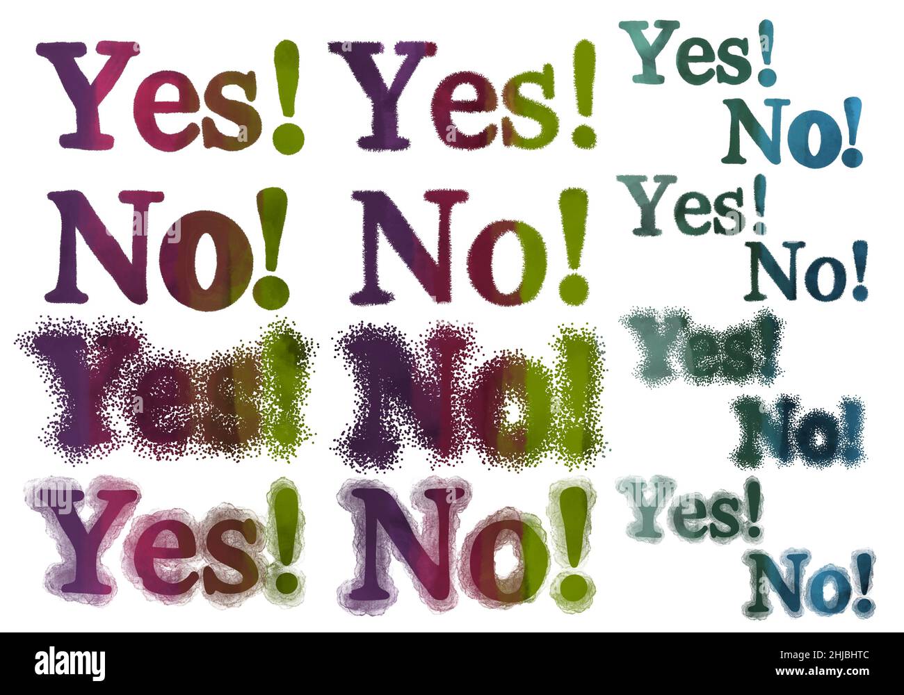 Set mit Ja und Nein Worte für Geschenke und Karten und Kinder und Poster und Postkarten und Zeitschriften und Aufkleber und Text Stockfoto