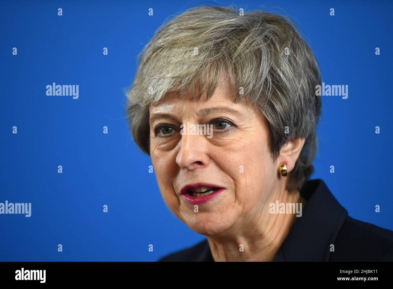 Aktenfoto vom 04/07/19 der ehemaligen Premierministerin Theresa May, die sagte, sie sei „wütend“ über die Anschuldigungen von Parteien, die während der Beschränkungen des Coronavirus in der Downing Street abgehalten wurden. Ausgabedatum: Freitag, 28. Januar 2022. Stockfoto
