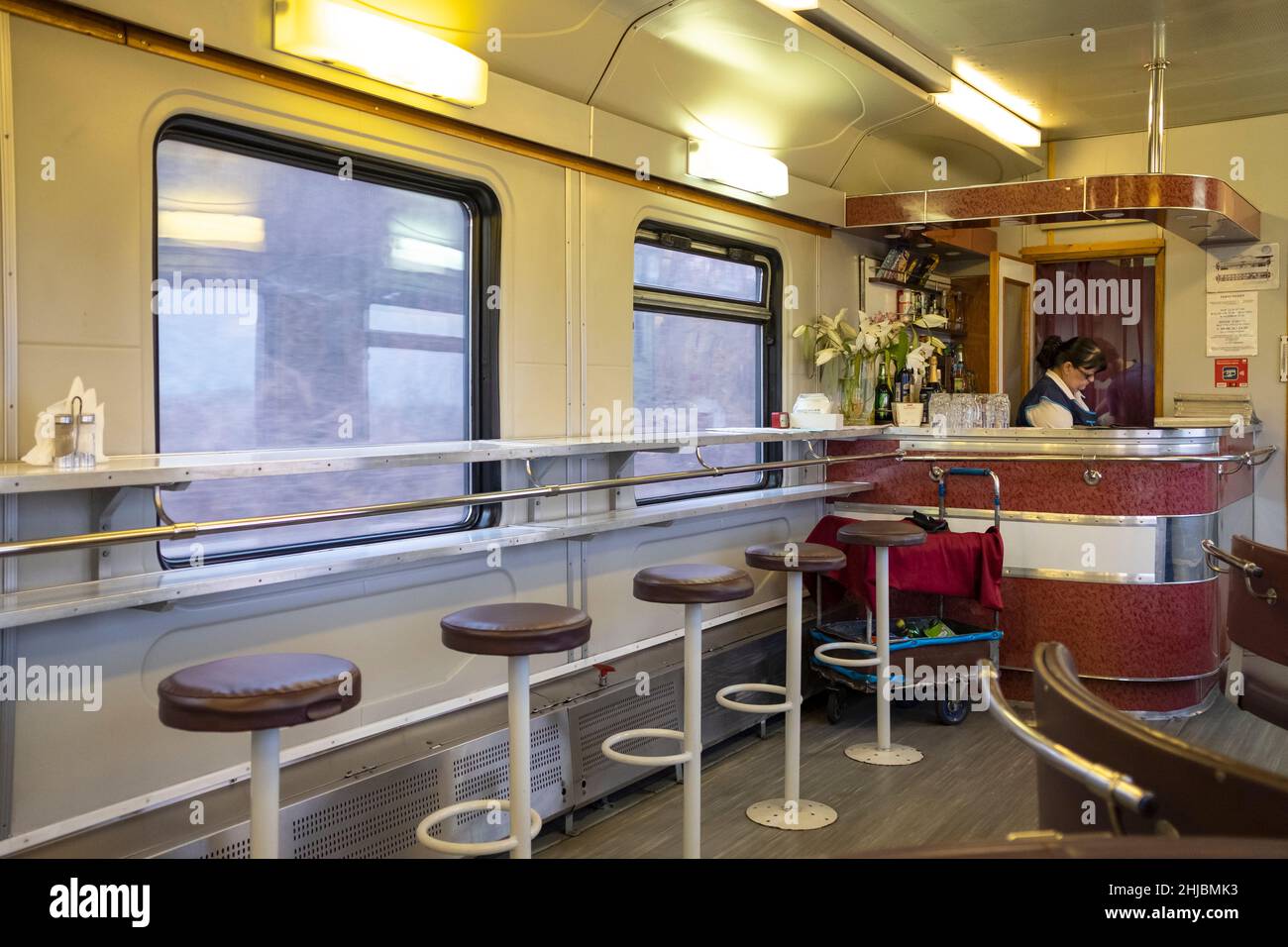 Tägliches Leben im Transsibirischen Express. Restaurantwagen Stockfoto