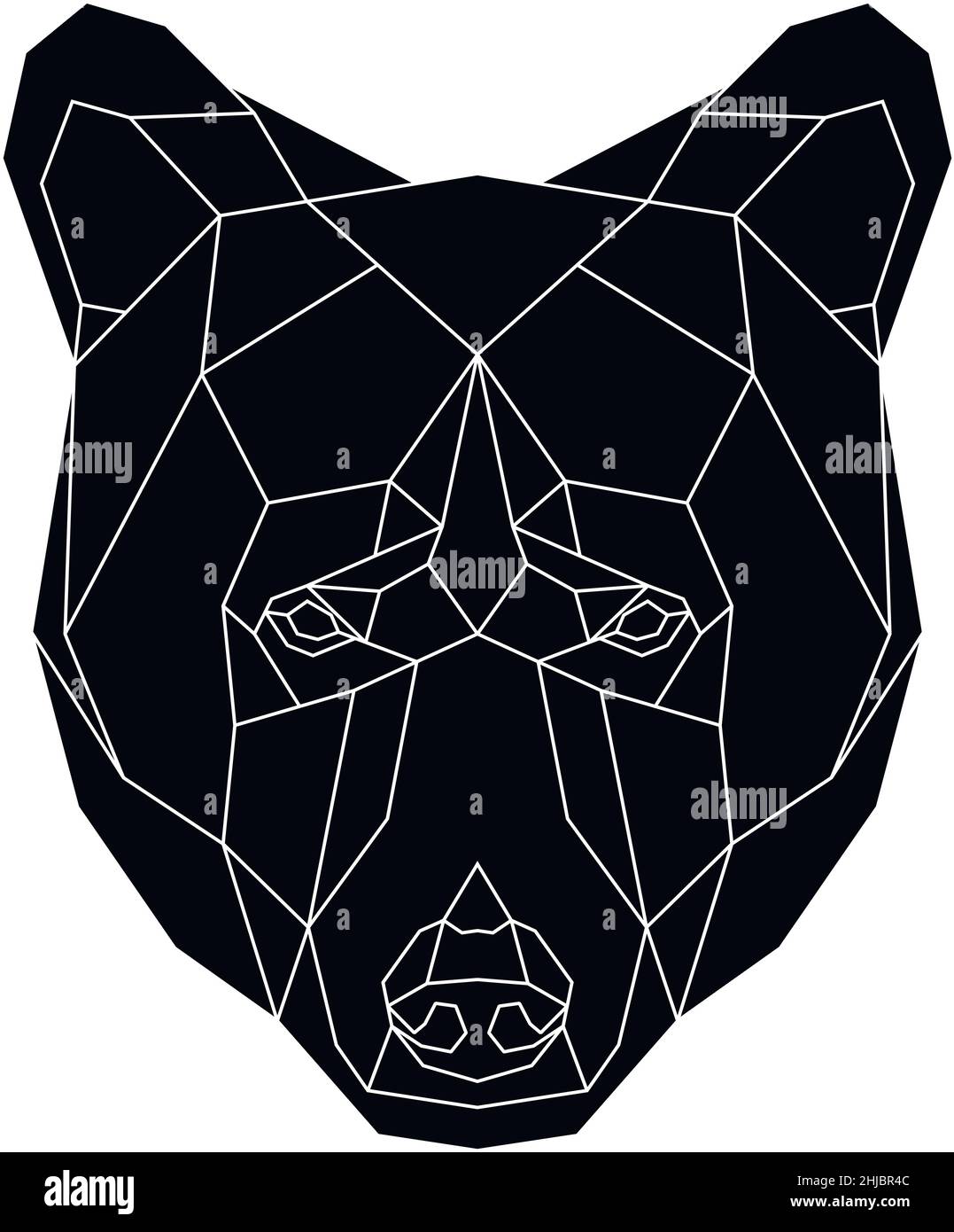 Schwarzer polygonaler Bärenkopf isoliert auf Weiß Stock Vektor