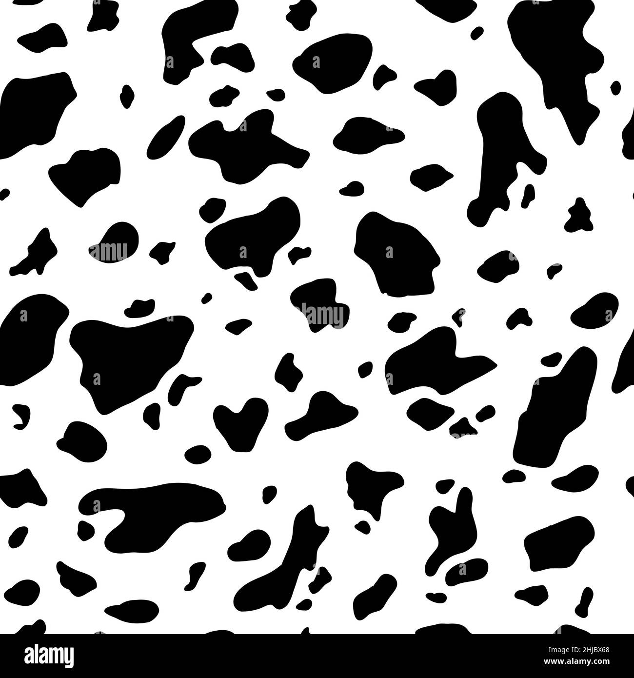 Nahtlos verarbeittes Kuhmuster. Schwarze Cartoon-Spots. Dalmatin- oder moohaut. Vektordruck Stock Vektor