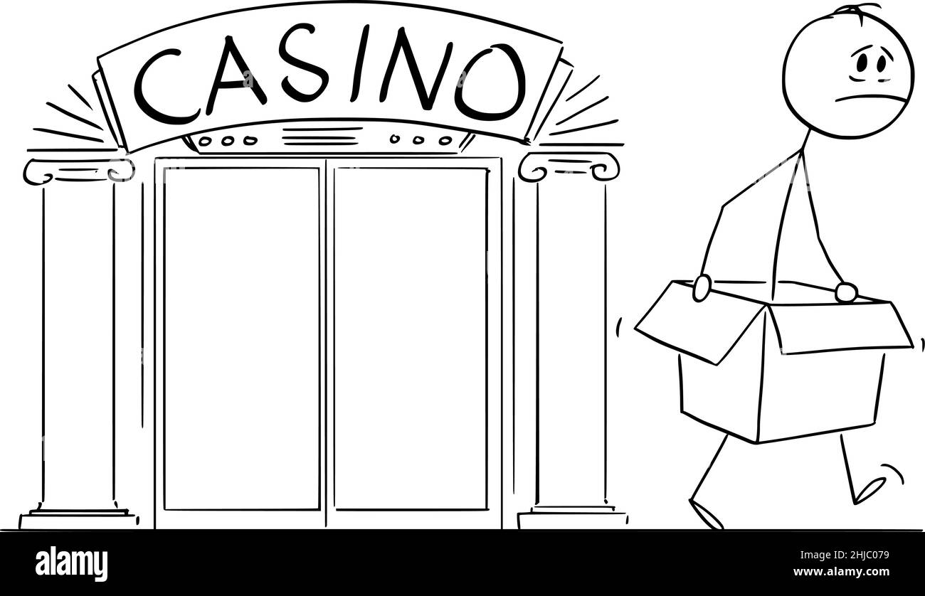 Spieler verlässt Casino, nachdem er alles Geld und Kleidung verloren hat, Vektor-Cartoon-Stick Abbildung Stock Vektor