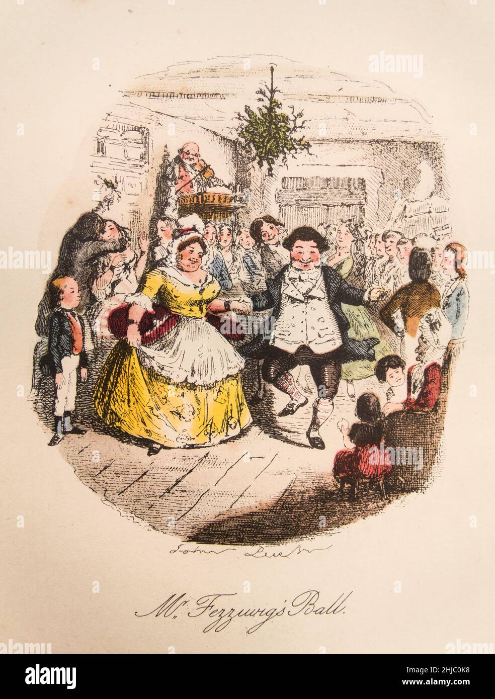 Mr. Fezziwigs's Ball, Eine Weihnachtslieder-Illustration, kolorierter Stich aus dem 19th. Jahrhundert von John Leech Stockfoto