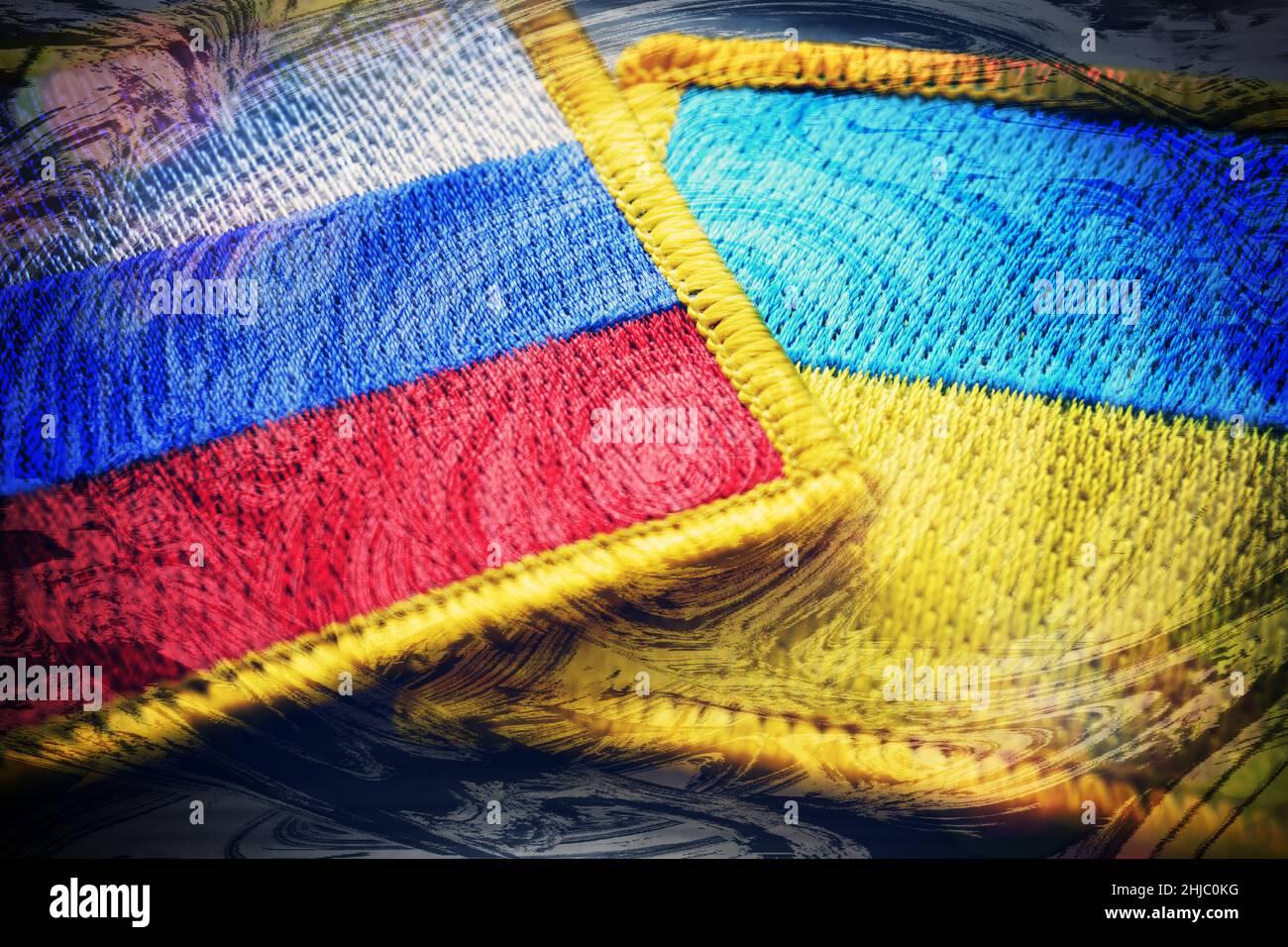 Flaggen von Russland und der Ukraine, Ukraine-Konflikt Stockfoto