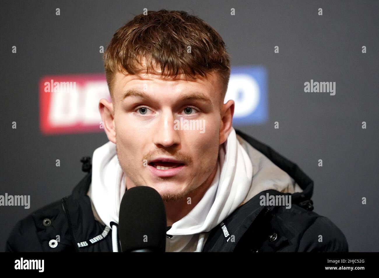 Boxer Dalton Smith bei einer Pressekonferenz in der Bank Hall, Leeds. Bilddatum: Freitag, 28. Januar 2022. Stockfoto