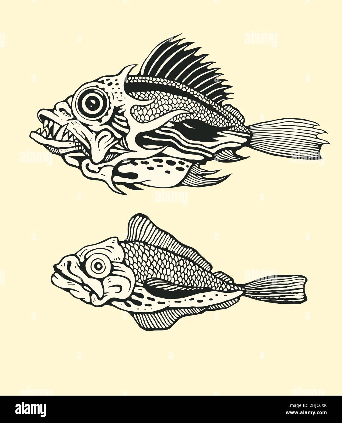 Handgezeichnete lustige Fische. Vektorgrafik Stock Vektor