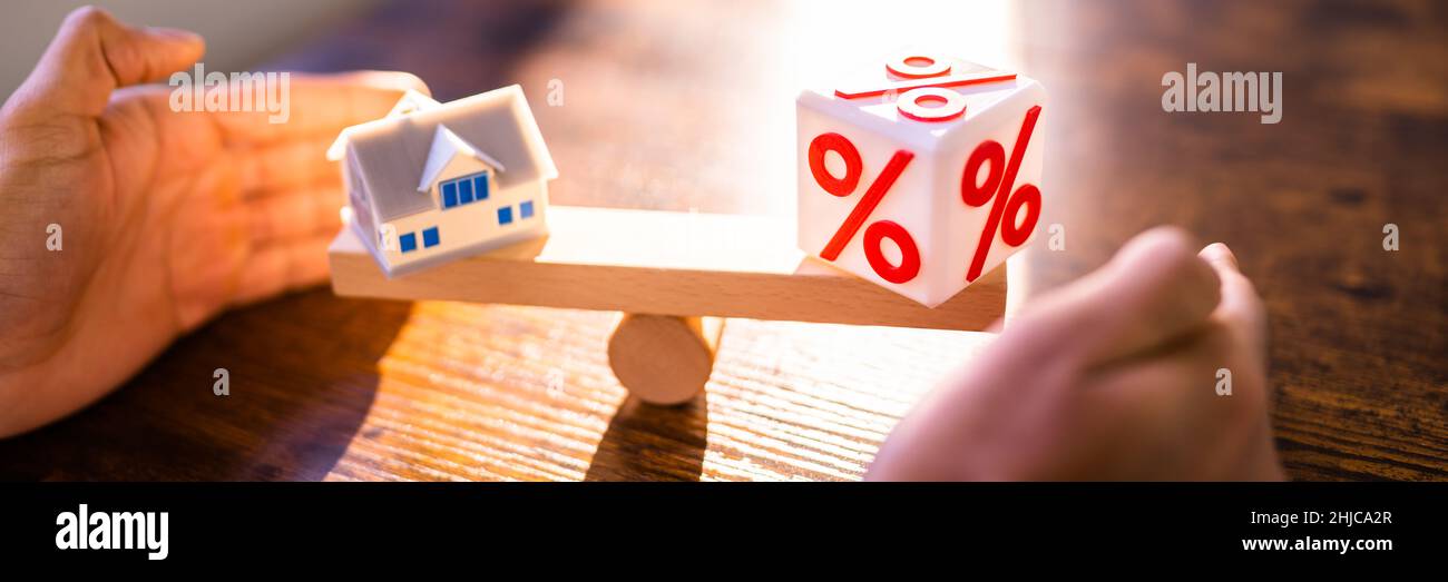 Konzept Der Zinssätze Für Eigenheim Saldo Und Kreditprozentsatz Stockfoto