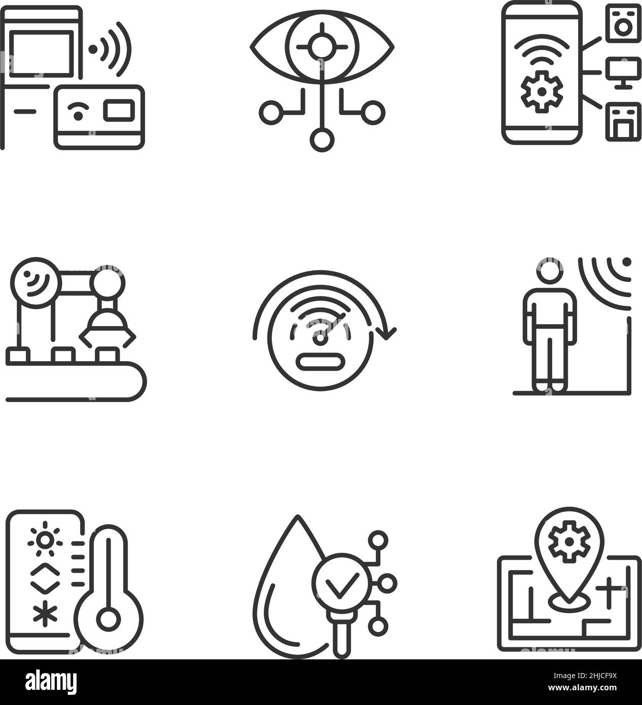 Innovative Technologie Pixel perfekte lineare Symbole gesetzt Stock Vektor