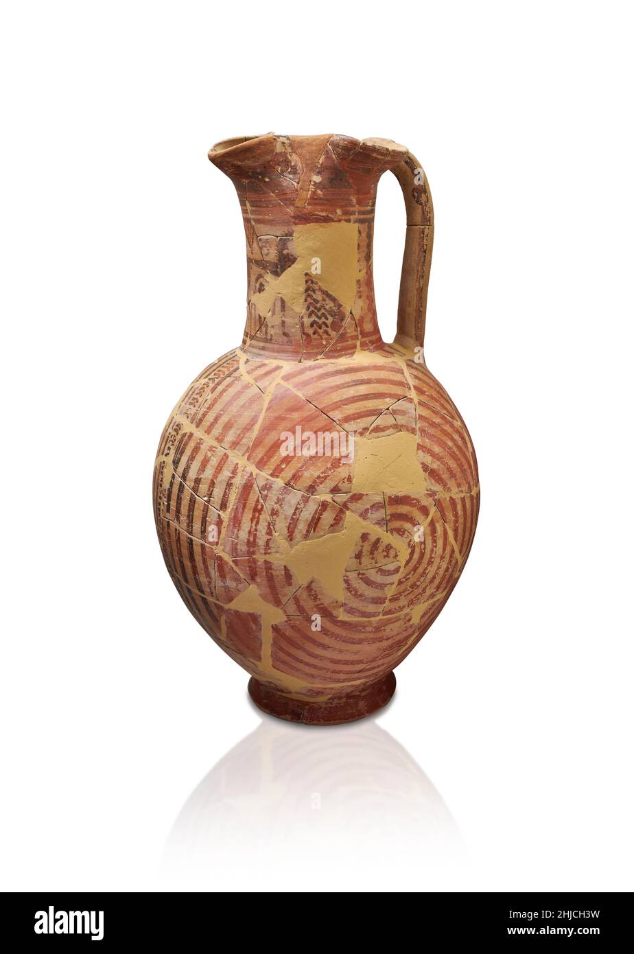 Geometrische Periode griechische Keramik Trefoil Mouthed oinochoe, Asine, 730-690 v. Chr. . Nafplion Archäologisches Museum.. . Vor weißem Hintergrund. Fotoographie Stockfoto