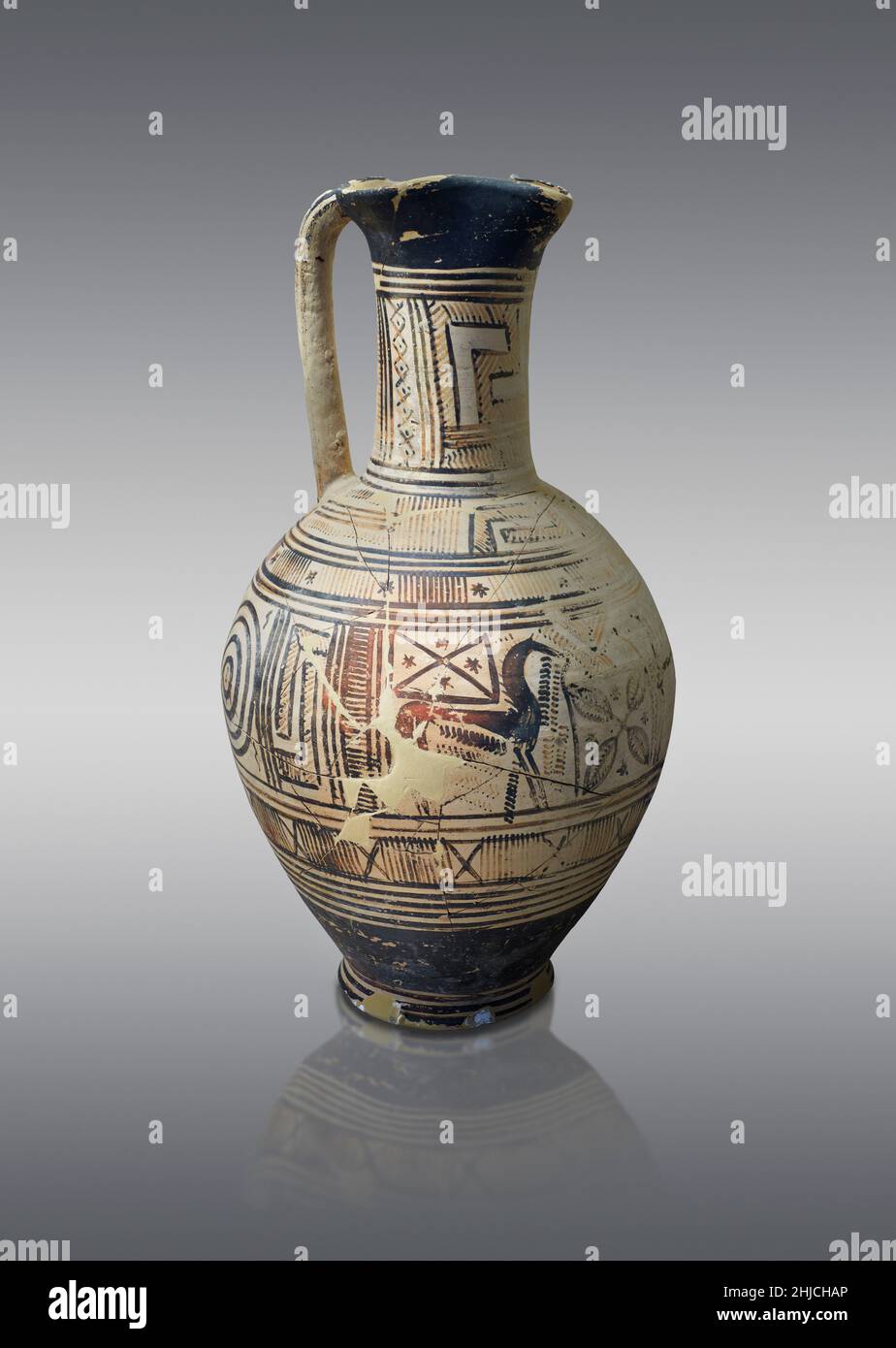 Geometrische Periode Griechische Keramik oinchoai, Asine Akropolis, Geometrische Gebäudekomplex, 8th - Anfang 7th Cent v. Chr. Nafplion Archäologisches Museum.. Aga Stockfoto