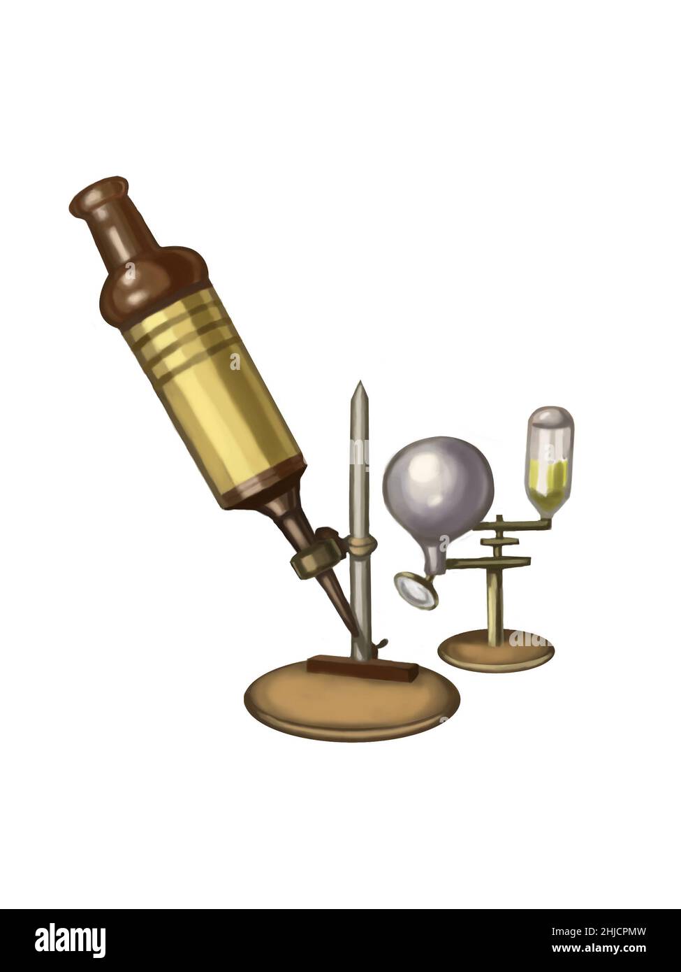 Robert Hookes Mikroskop. Robert Hooke (1635-1703) war ein britischer Wissenschaftler, der zahlreiche Entdeckungen auf so unterschiedlichen Gebieten wie Astronomie und Mikrobiologie machte. Sein Name ist in Hooke's Law, die die Last auf eine Feder bezieht sich auf seine Verlängerung erinnert. Hooke's "Mikrographie", detaillierte seine Beobachtungen durch sein Mikroskop, wurde im Jahr 1665 veröffentlicht. Stockfoto