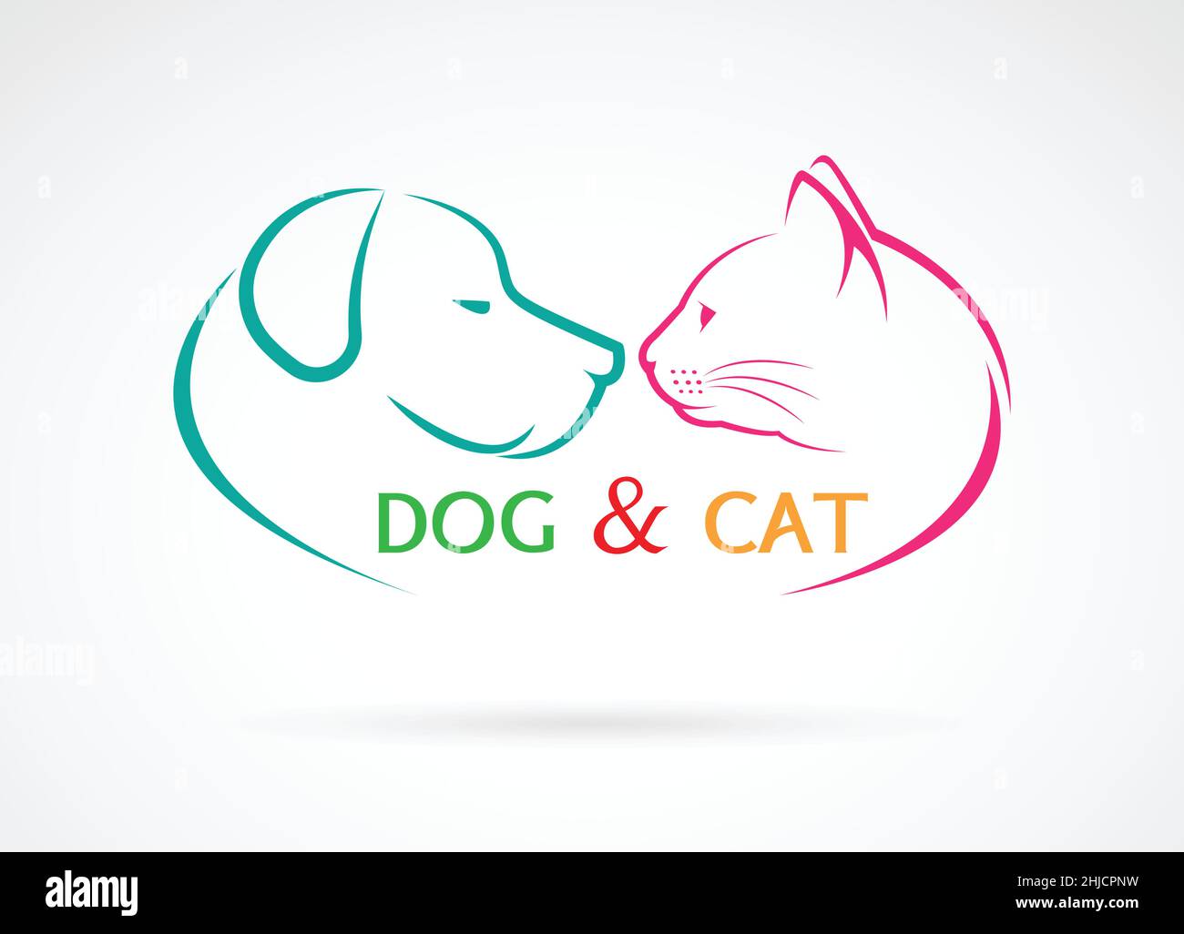 Vektorbild eines Hundes und einer Katze auf weißem Hintergrund. Leicht editierbare Vektorgrafik mit Ebenen. Stock Vektor